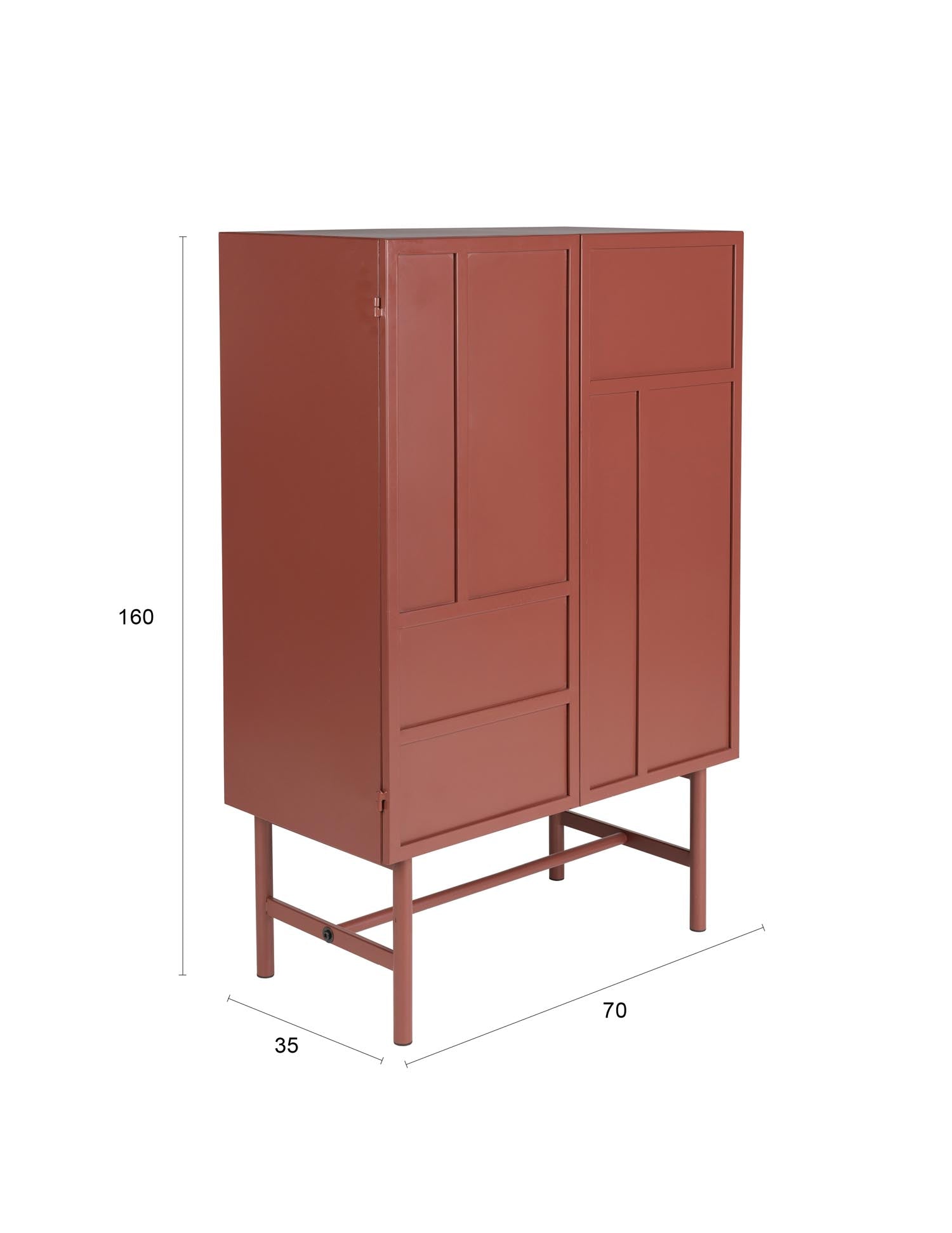 Entdecken Sie den Cabinet Davis von White Label Living: Ein eleganter Terrakotta-Schrank, der modernes Design und Funktionalität vereint.