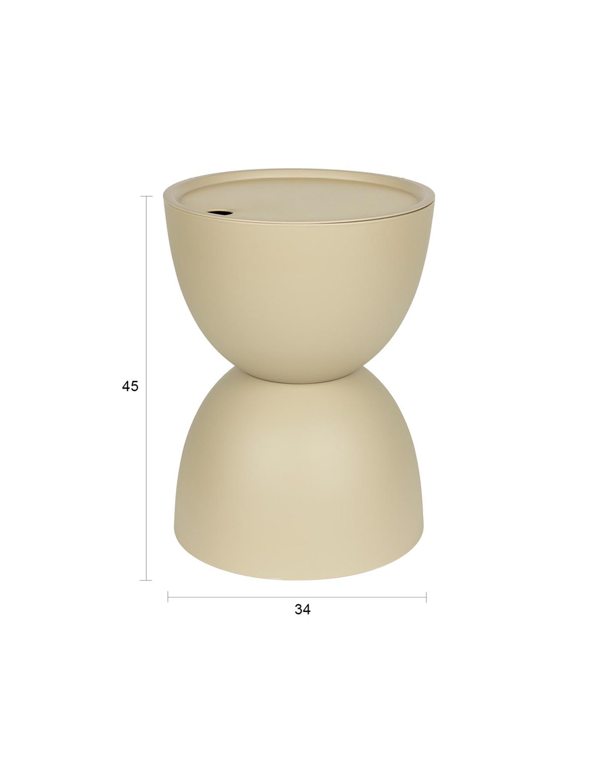 Beistelltisch Mara Outdoor in Beige aus mattem Kunststoff mit Sanduhr-Design und abnehmbarer Tischplatte, Outdoor-Möbel.