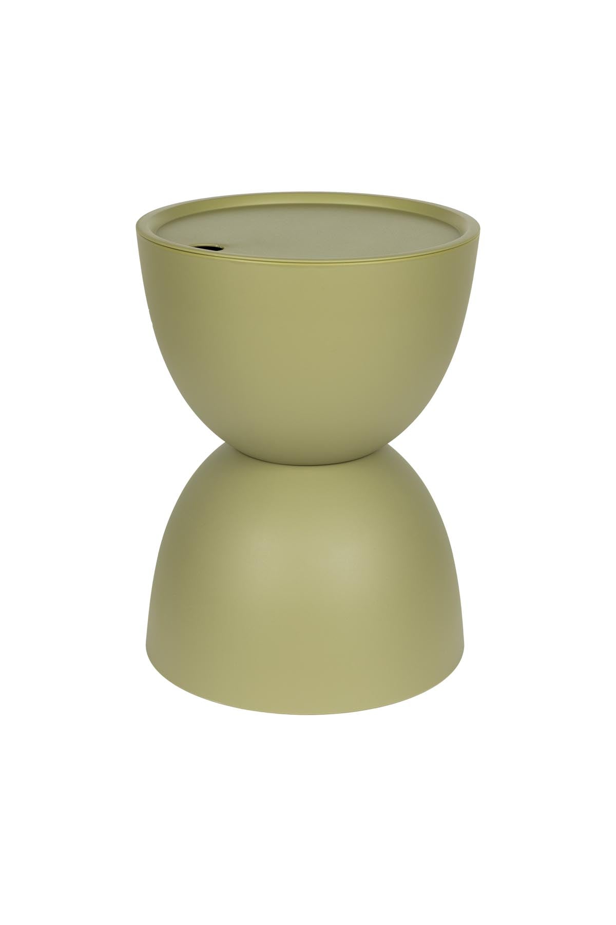 Beistelltisch Mara Outdoor in Beige aus mattem Kunststoff mit Sanduhr-Design und abnehmbarer Tischplatte, Outdoor-Möbel.