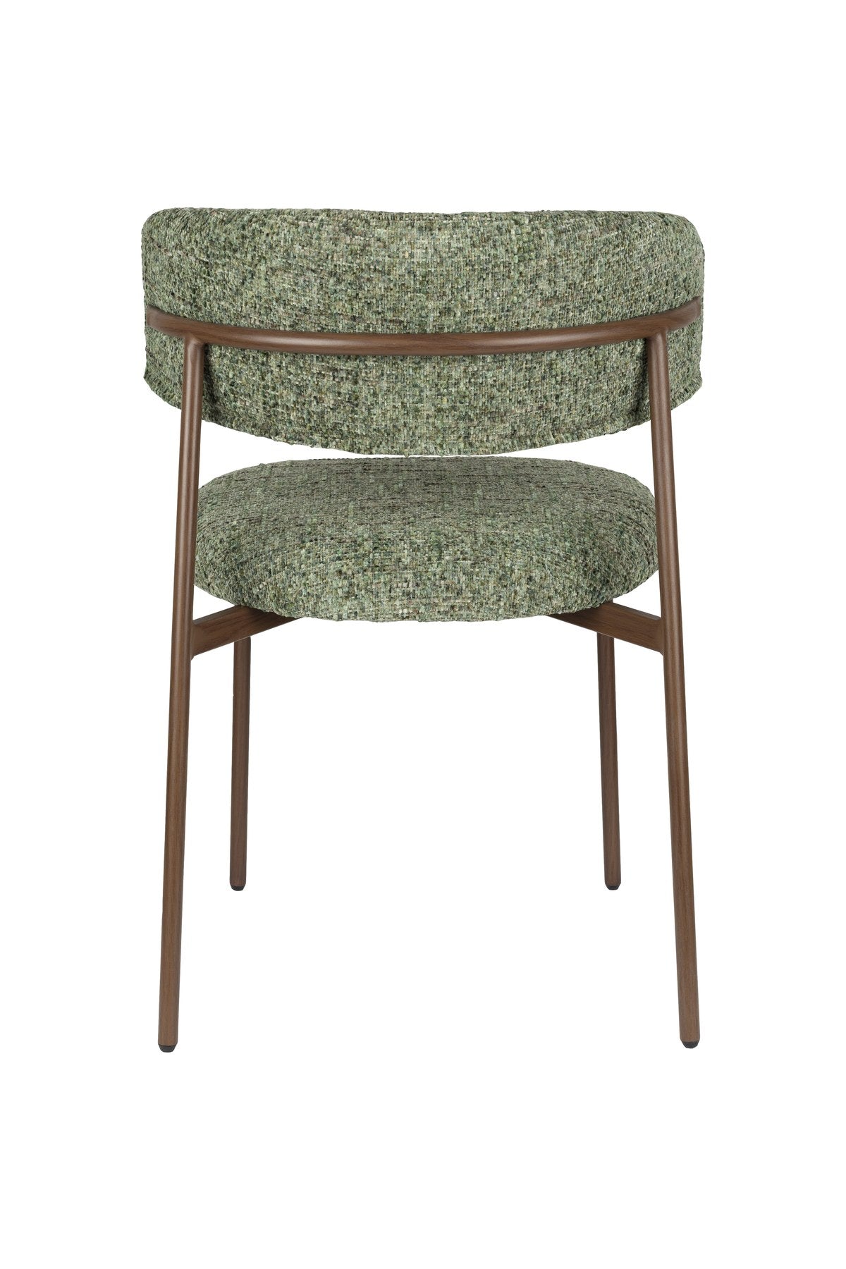Stuhl Claes von White Label Living mit grünem Polyesterbezug, schwarzem Gestell und gepolstertem Sitz aus PU-Schaum.