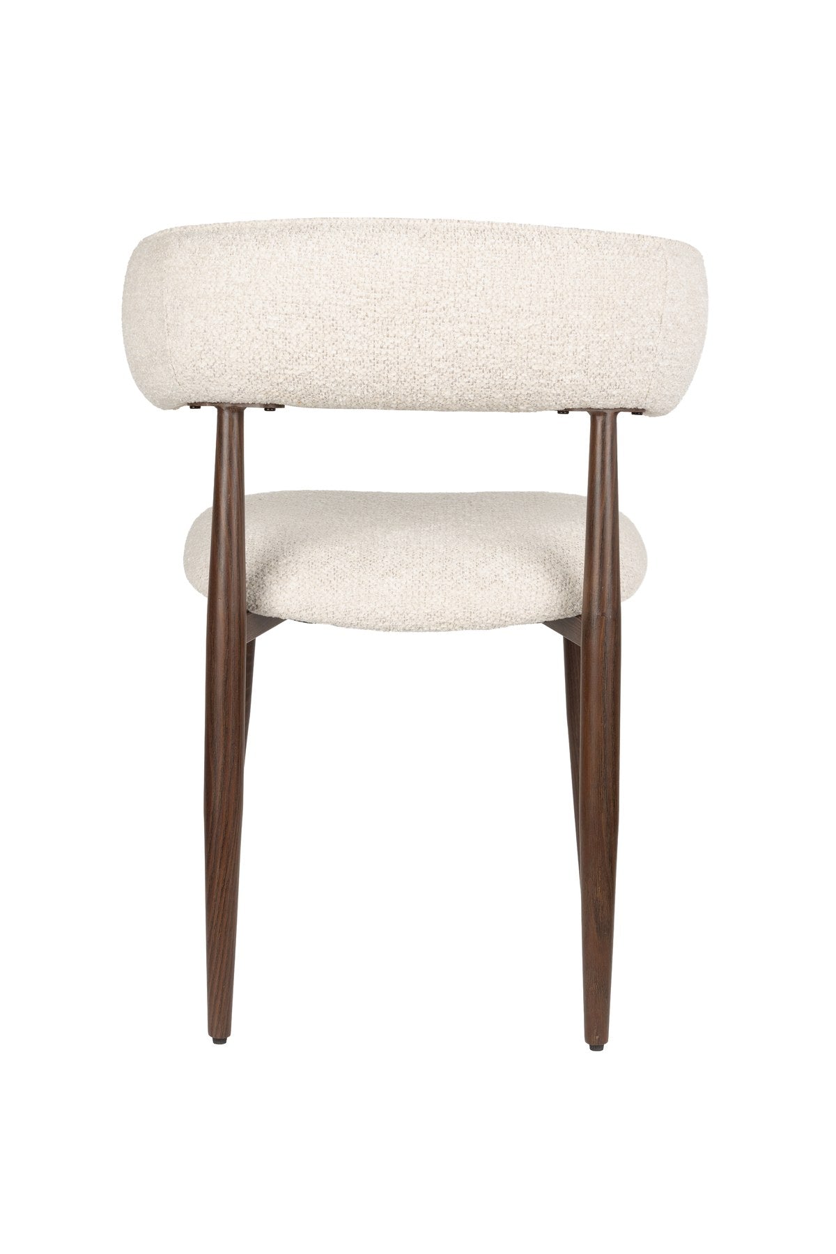 Gepolsterter Esszimmerstuhl Chair Stanley von White Label Living mit beigem Polyester-Bezug und braunem, pulverbeschichtetem Eisengestell.