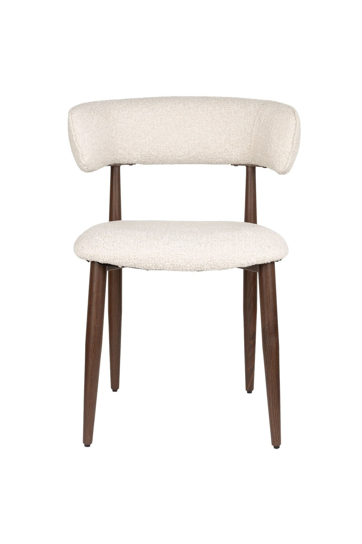 Gepolsterter Esszimmerstuhl Chair Stanley von White Label Living mit beigem Polyester-Bezug und braunem, pulverbeschichtetem Eisengestell.