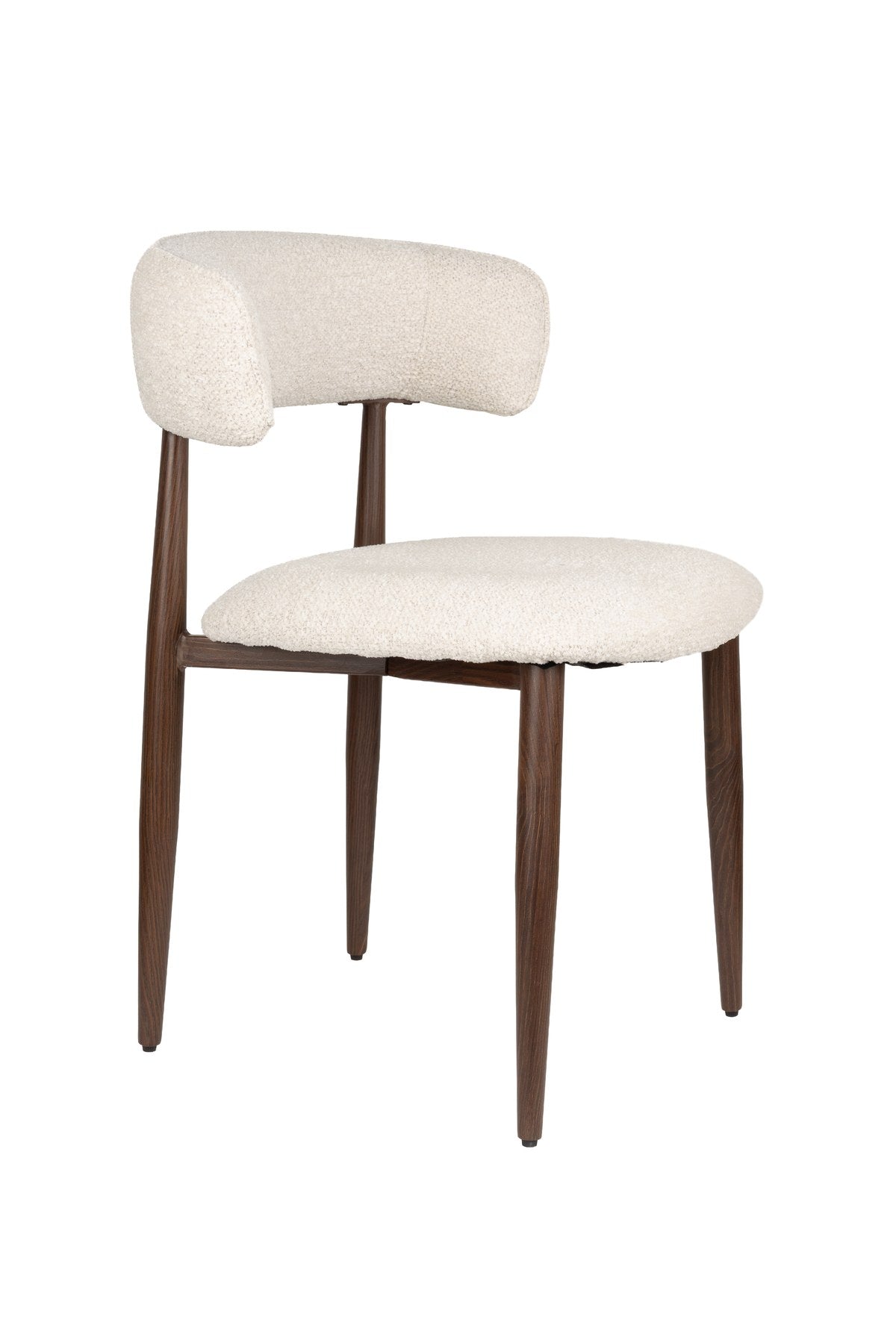 Gepolsterter Esszimmerstuhl Chair Stanley von White Label Living mit beigem Polyester-Bezug und braunem, pulverbeschichtetem Eisengestell.