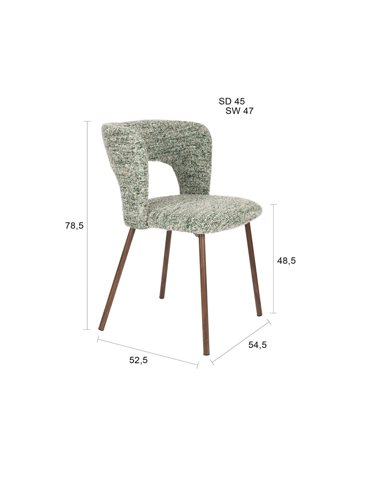Stuhl Chelsea von White Label Living mit beigem, grob gewebtem Polsterbezug und schlankem Gestell mit bogenförmiger Rückenlehne.