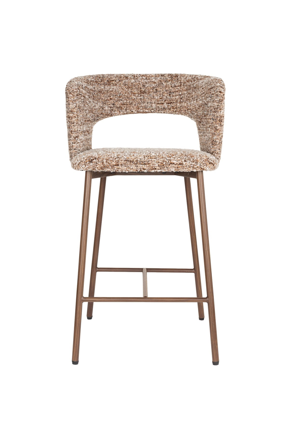 Barhocker Chelsea von White Label Living mit gepolstertem Sitz in Beige, Gestell aus Birkenholz mit bogenförmiger Rückenlehne.