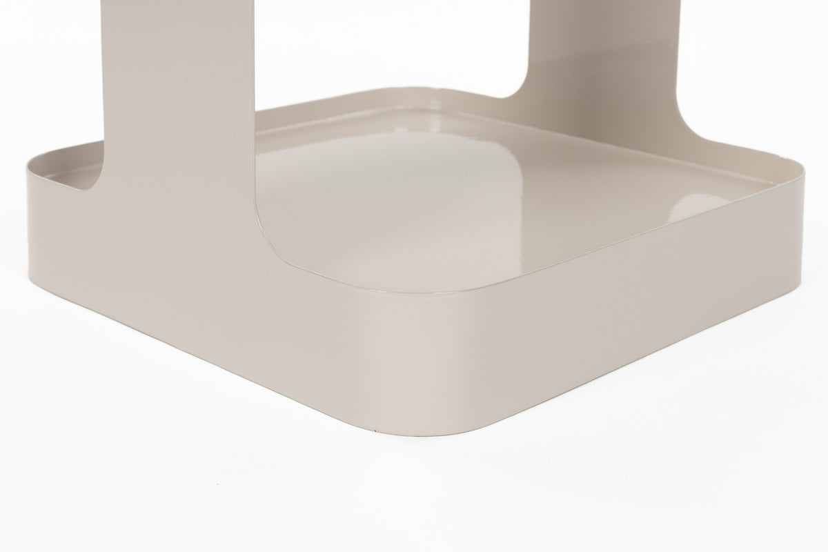 Beistelltisch Side Table Kubik in Taupe mit quadratischer Rauchglasplatte und Eisenrahmen