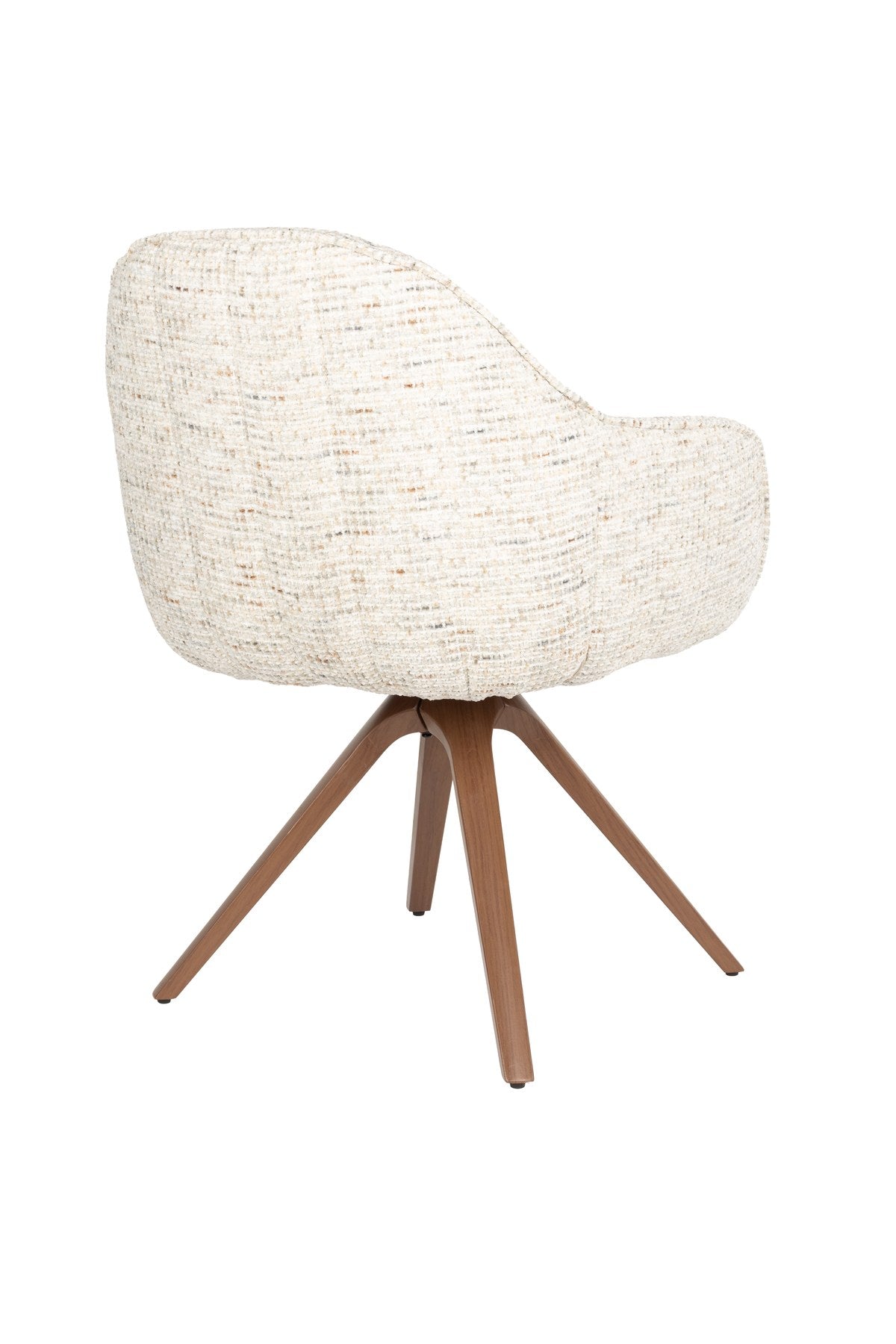 Armlehnstuhl Batoul von White Label Living in Beige, gepolsterte Schale mit grob gewebtem Stoff, dreibeiniges Metallgestell.