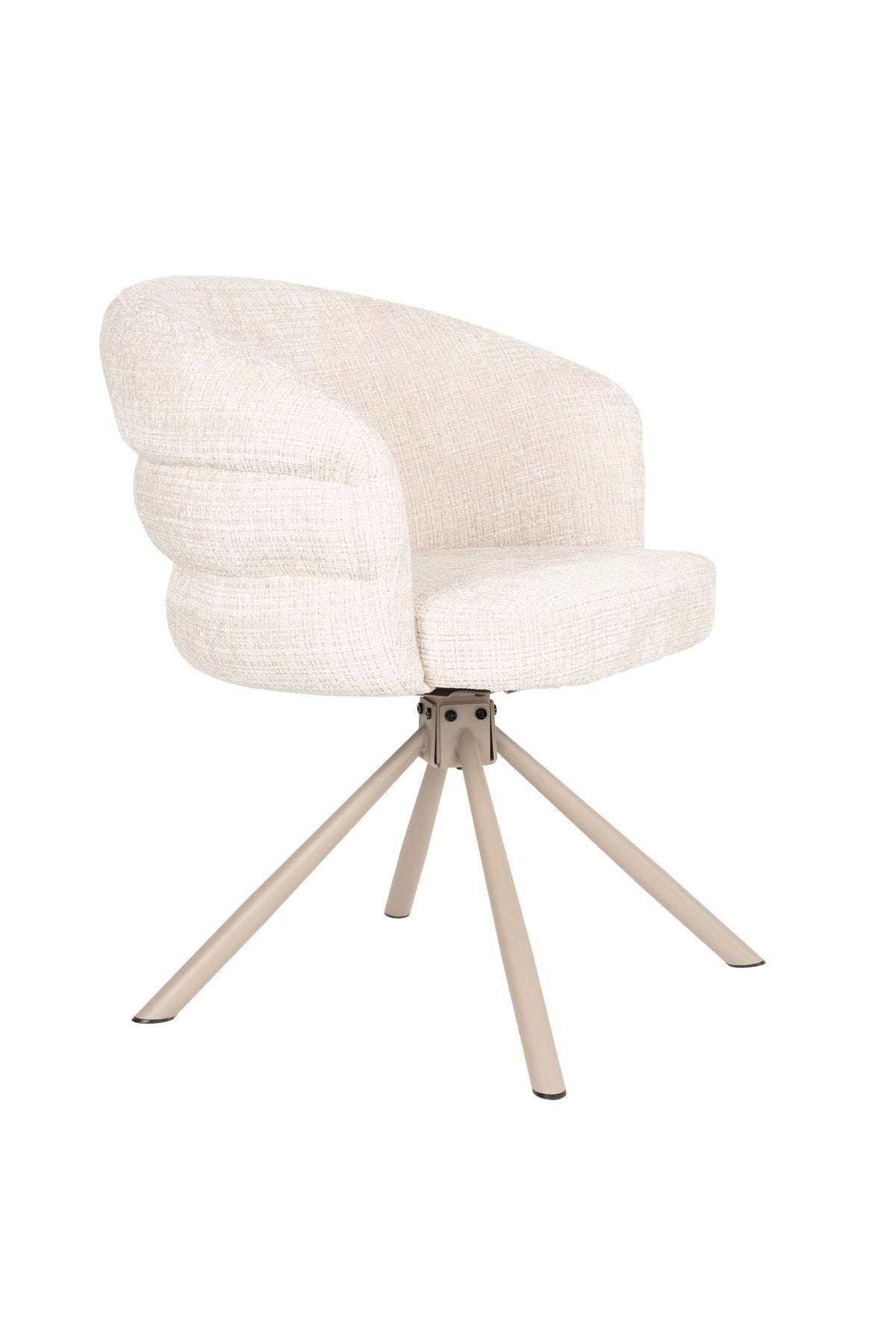 Armlehnstuhl Marjolein von White Label Living mit gepolsterter, halbkreisförmiger Sitzschale aus Polyester und Metallgestell in Beige.