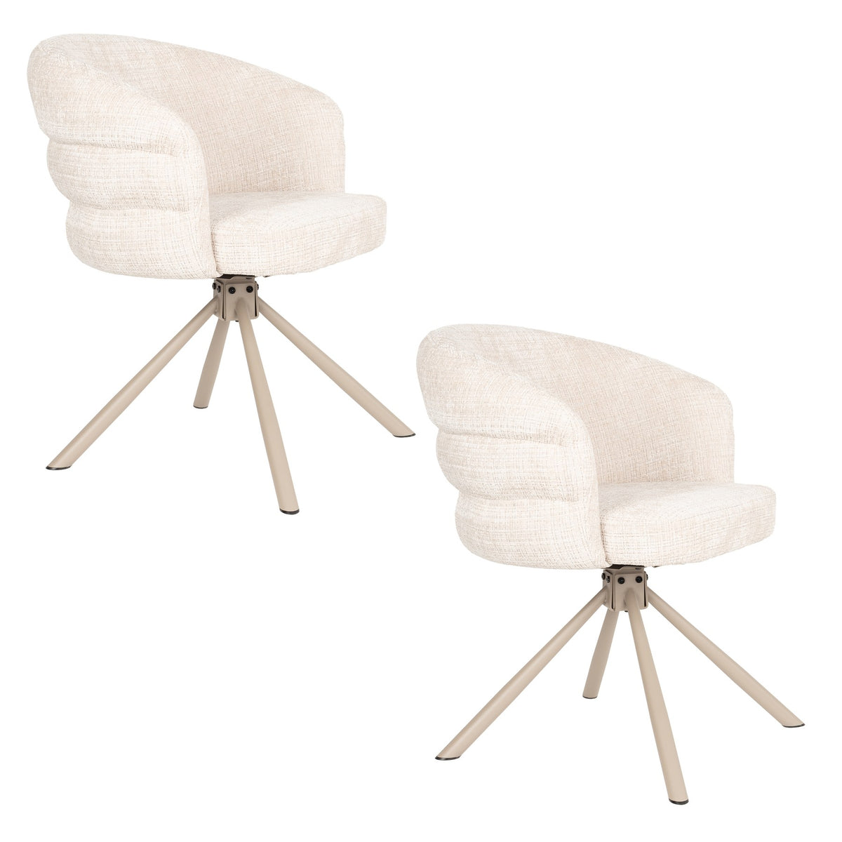 Armlehnstuhl Marjolein von White Label Living mit gepolsterter, halbkreisförmiger Sitzschale aus Polyester und Metallgestell in Beige.