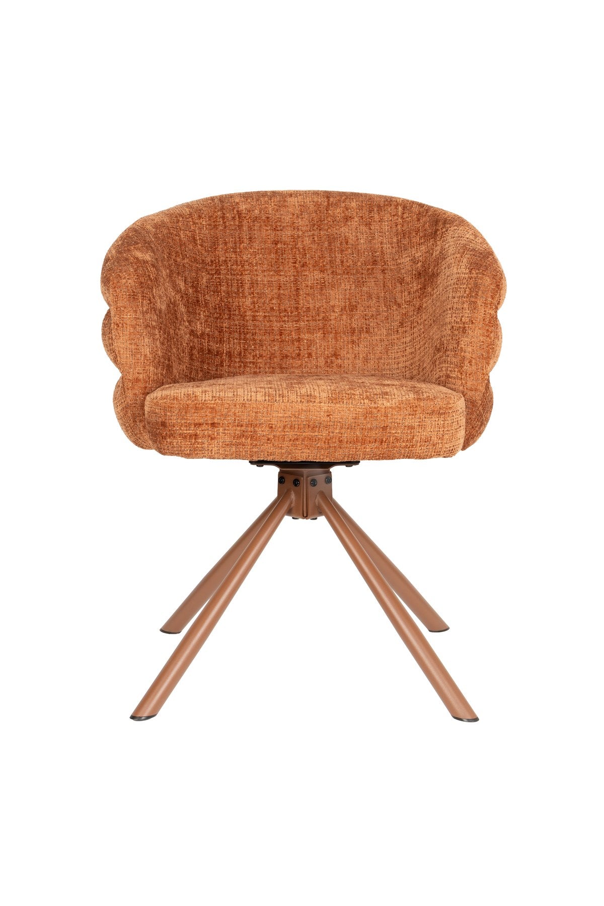Armlehnstuhl Marjolein von White Label Living mit gepolsterter, halbkreisförmiger Sitzschale aus Polyester und Metallgestell in Beige.