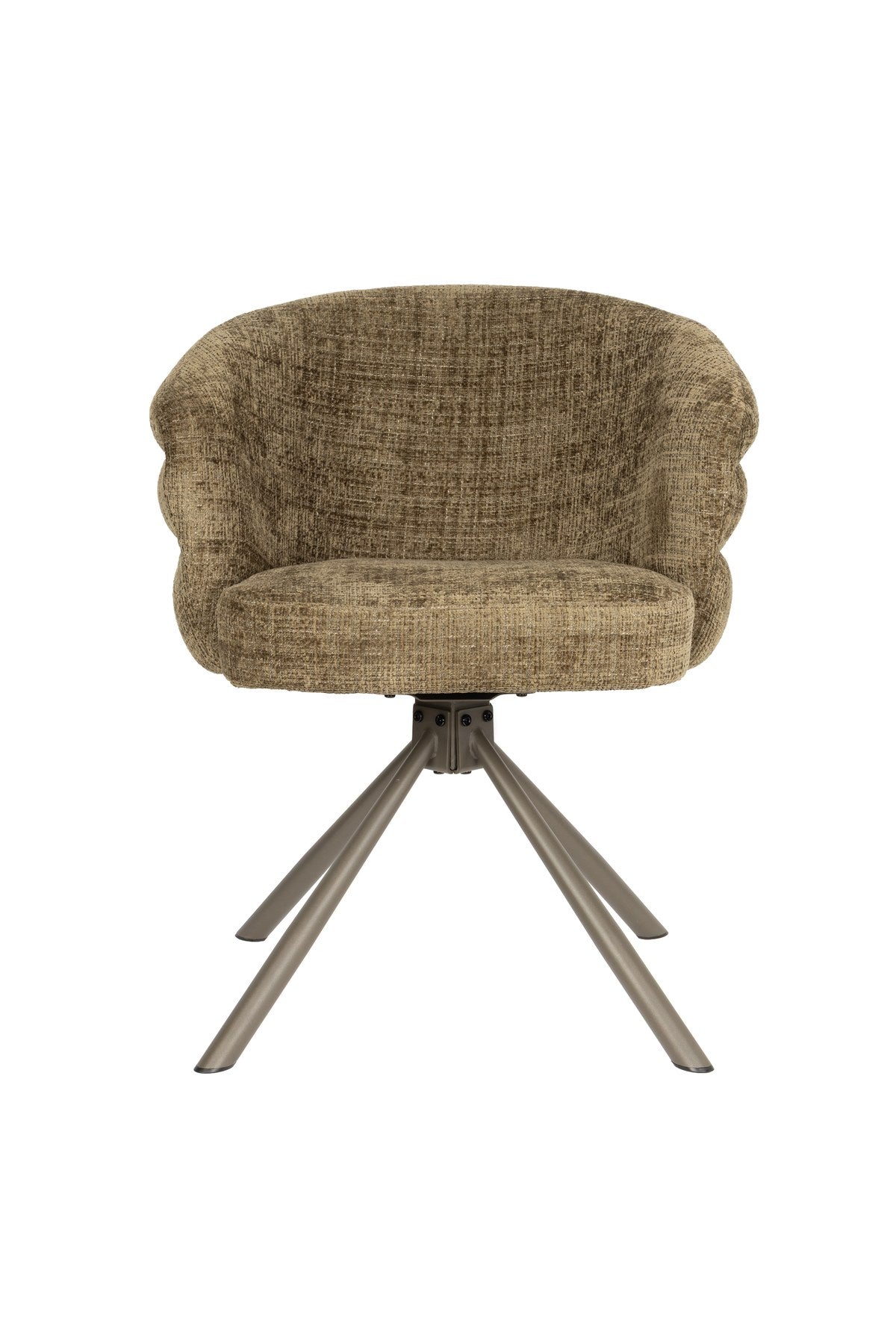 Armlehnstuhl Marjolein von White Label Living mit gepolsterter, halbkreisförmiger Sitzschale aus Polyester und Metallgestell in Beige.