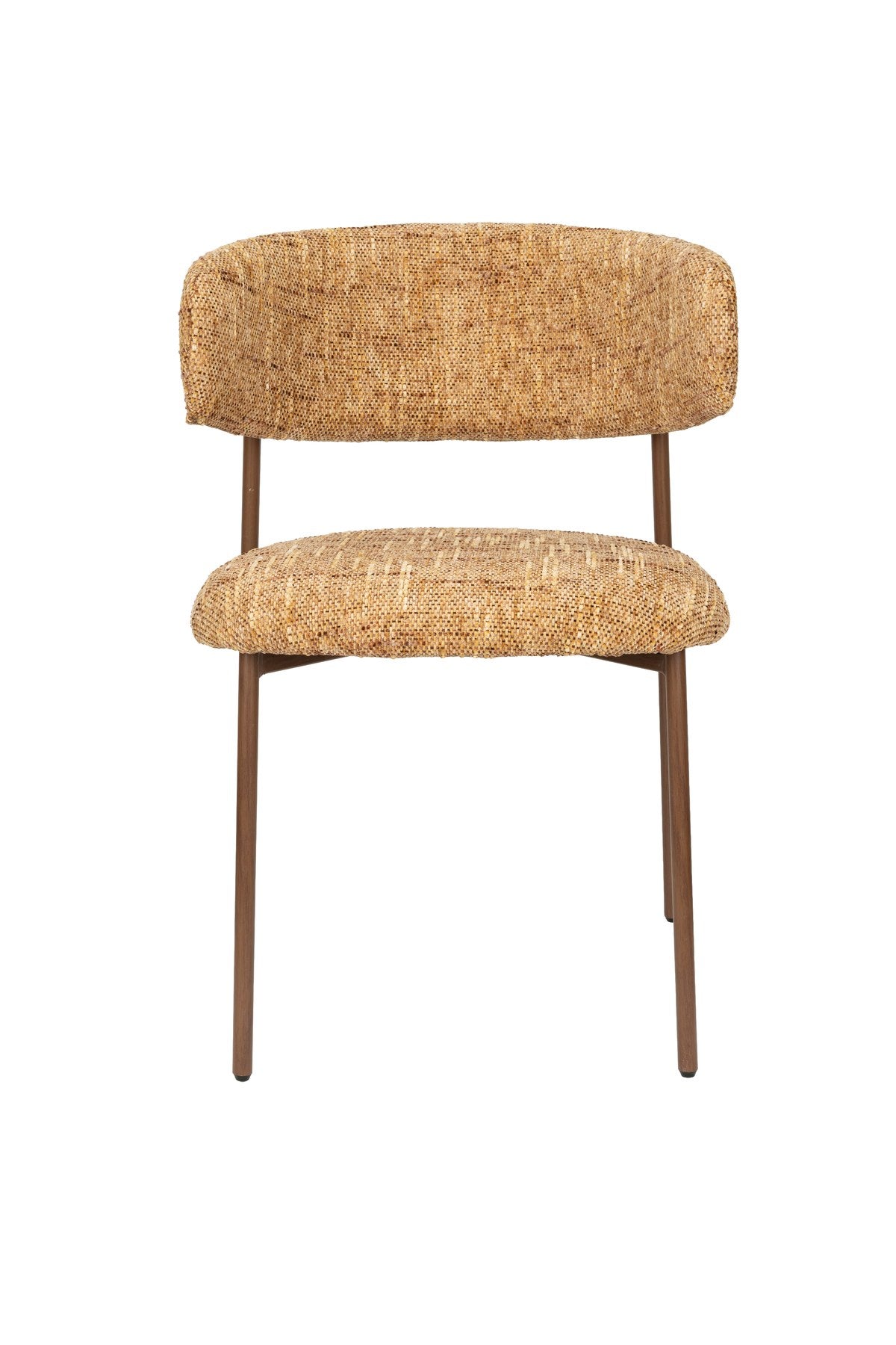 Gepolsterter Essstuhl Claes Ochre mit ockerfarbener Sitzfläche aus Polyester, Rückenlehne gepolstert, Beinhöhe 44 cm, Innenbereich.