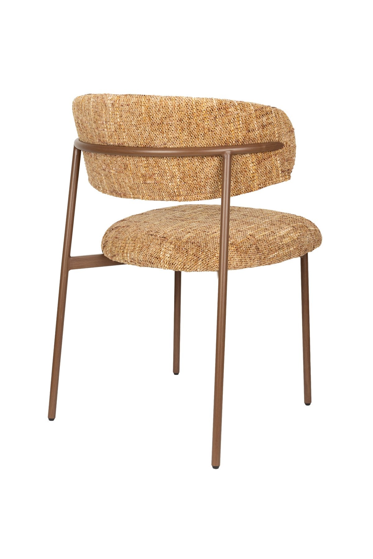 Gepolsterter Essstuhl Claes Ochre mit ockerfarbener Sitzfläche aus Polyester, Rückenlehne gepolstert, Beinhöhe 44 cm, Innenbereich.
