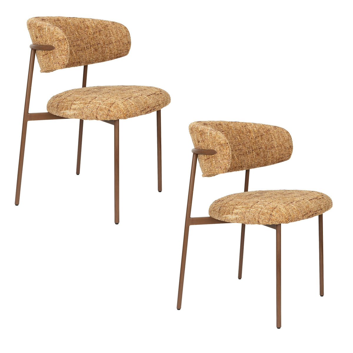 Gepolsterter Essstuhl Claes Ochre mit ockerfarbener Sitzfläche aus Polyester, Rückenlehne gepolstert, Beinhöhe 44 cm, Innenbereich.