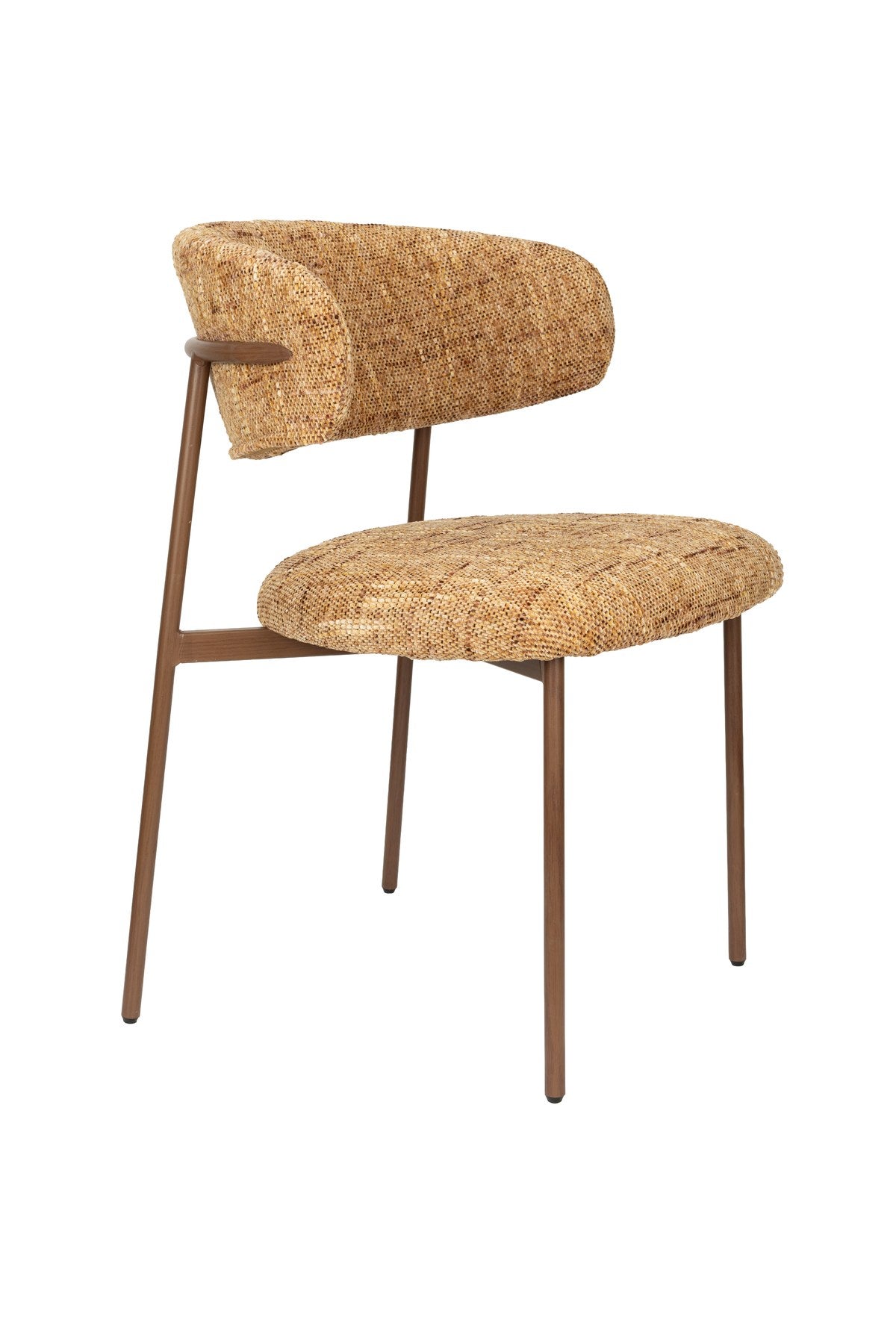 Gepolsterter Essstuhl Claes Ochre mit ockerfarbener Sitzfläche aus Polyester, Rückenlehne gepolstert, Beinhöhe 44 cm, Innenbereich.