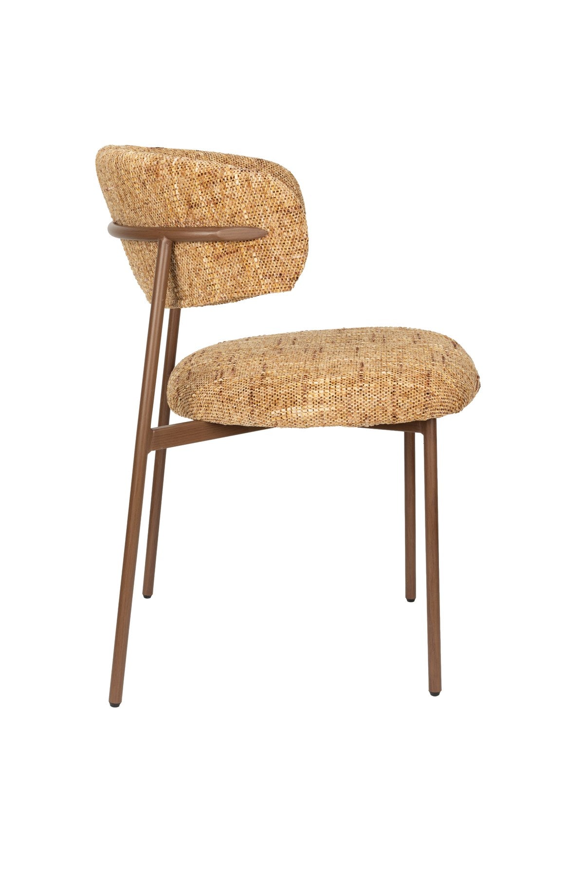 Gepolsterter Essstuhl Claes Ochre mit ockerfarbener Sitzfläche aus Polyester, Rückenlehne gepolstert, Beinhöhe 44 cm, Innenbereich.