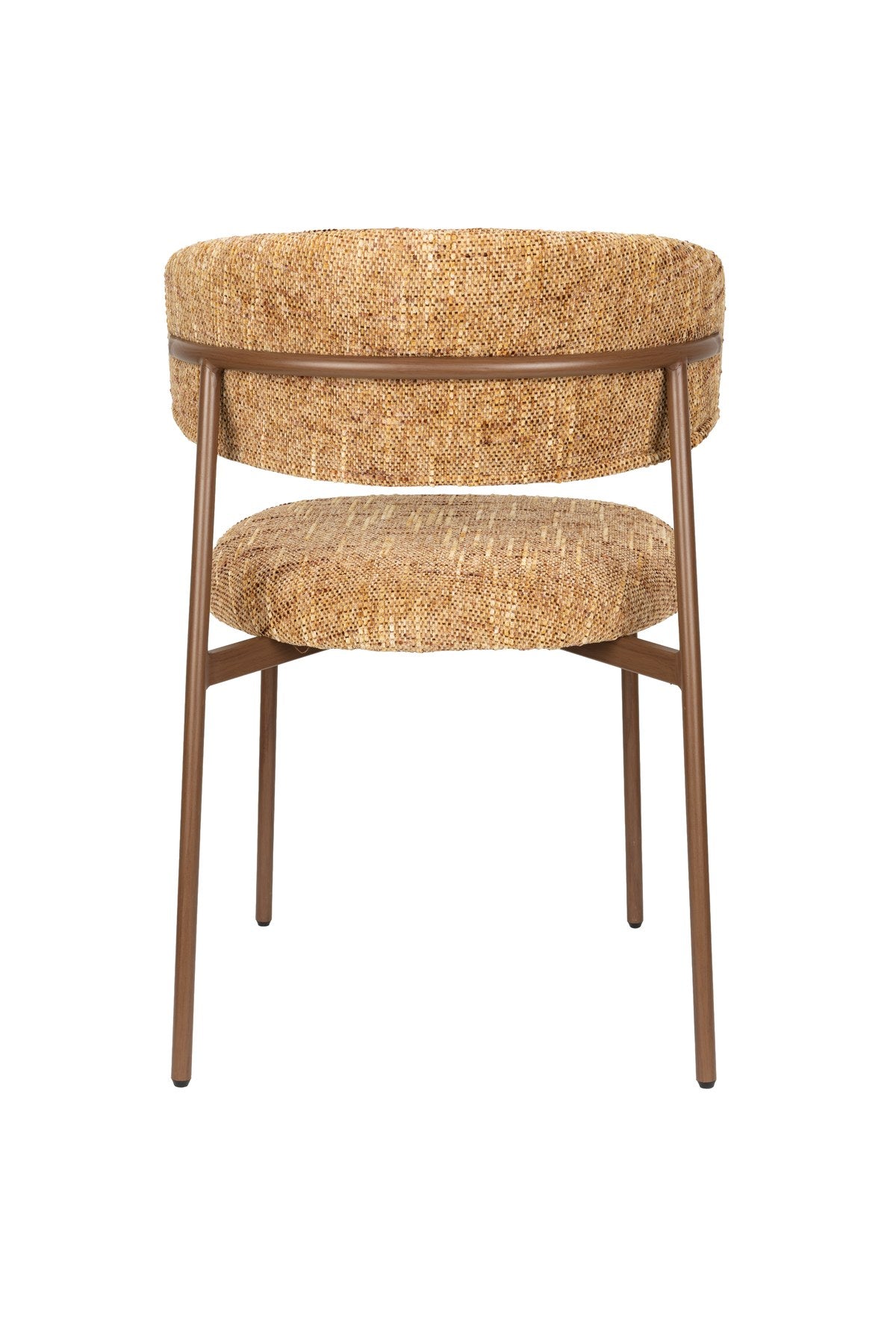 Gepolsterter Essstuhl Claes Ochre mit ockerfarbener Sitzfläche aus Polyester, Rückenlehne gepolstert, Beinhöhe 44 cm, Innenbereich.