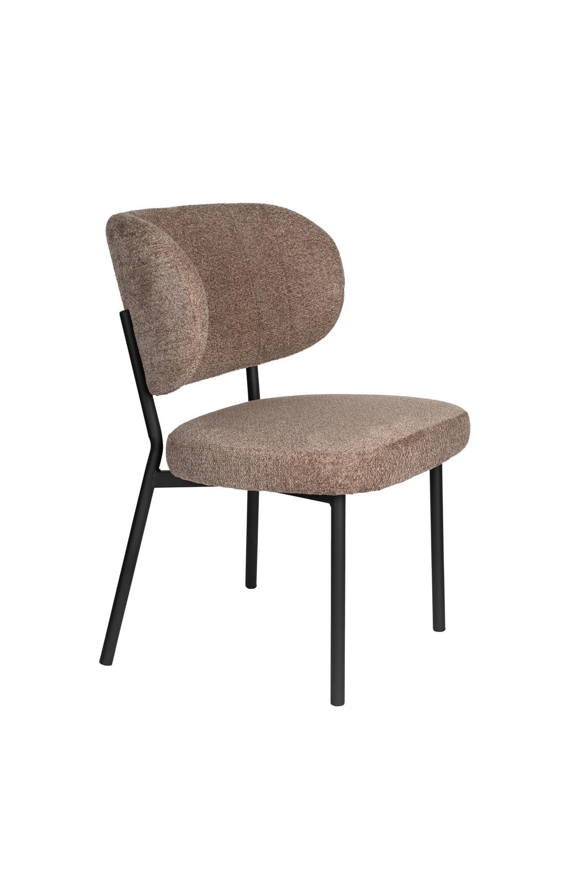 Braune Stuhl Sanne Brownie mit gepolstertem Sitz aus Polyester-Gewebe, Schale aus Birkensperrholz und Stahlrahmen, für den Innenbereich.