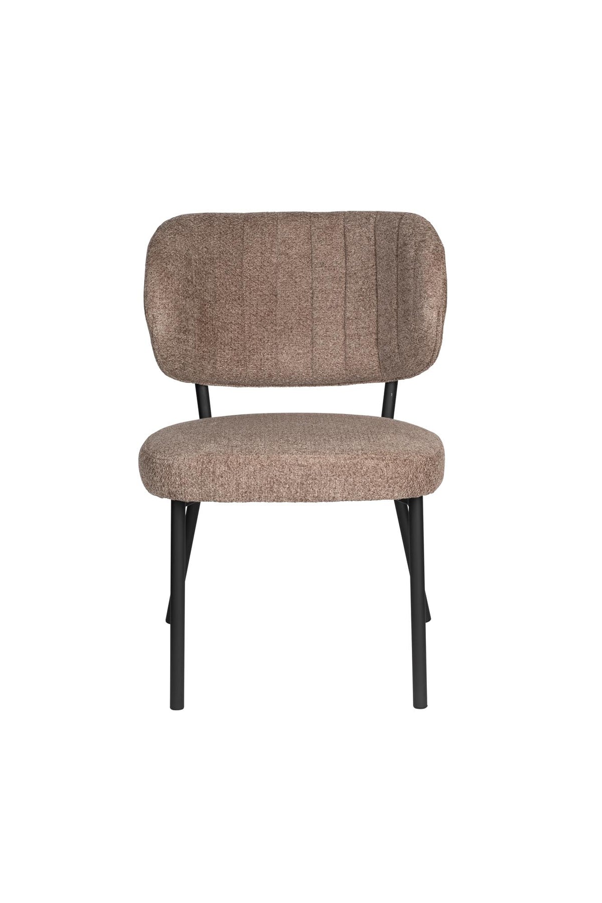 Braune Stuhl Sanne Brownie mit gepolstertem Sitz aus Polyester-Gewebe, Schale aus Birkensperrholz und Stahlrahmen, für den Innenbereich.
