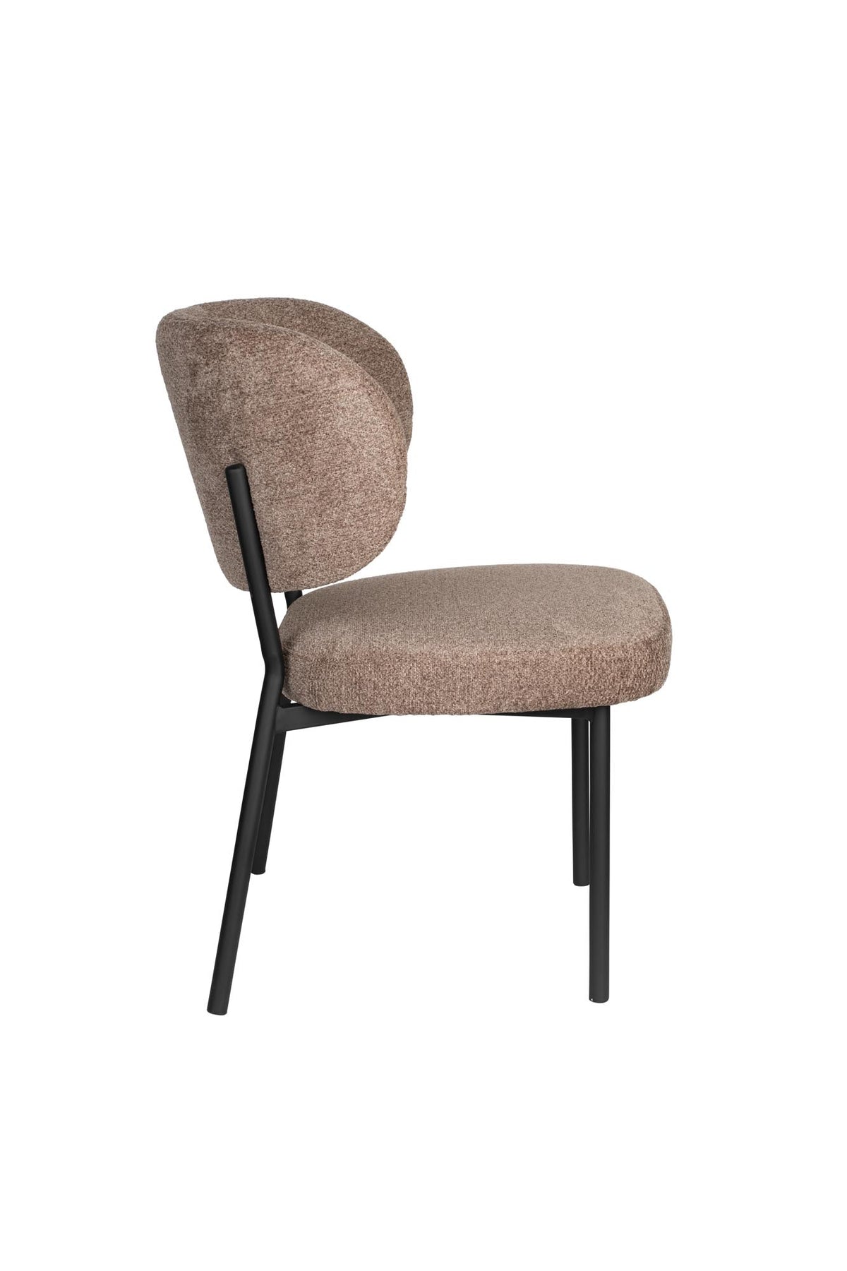 Braune Stuhl Sanne Brownie mit gepolstertem Sitz aus Polyester-Gewebe, Schale aus Birkensperrholz und Stahlrahmen, für den Innenbereich.