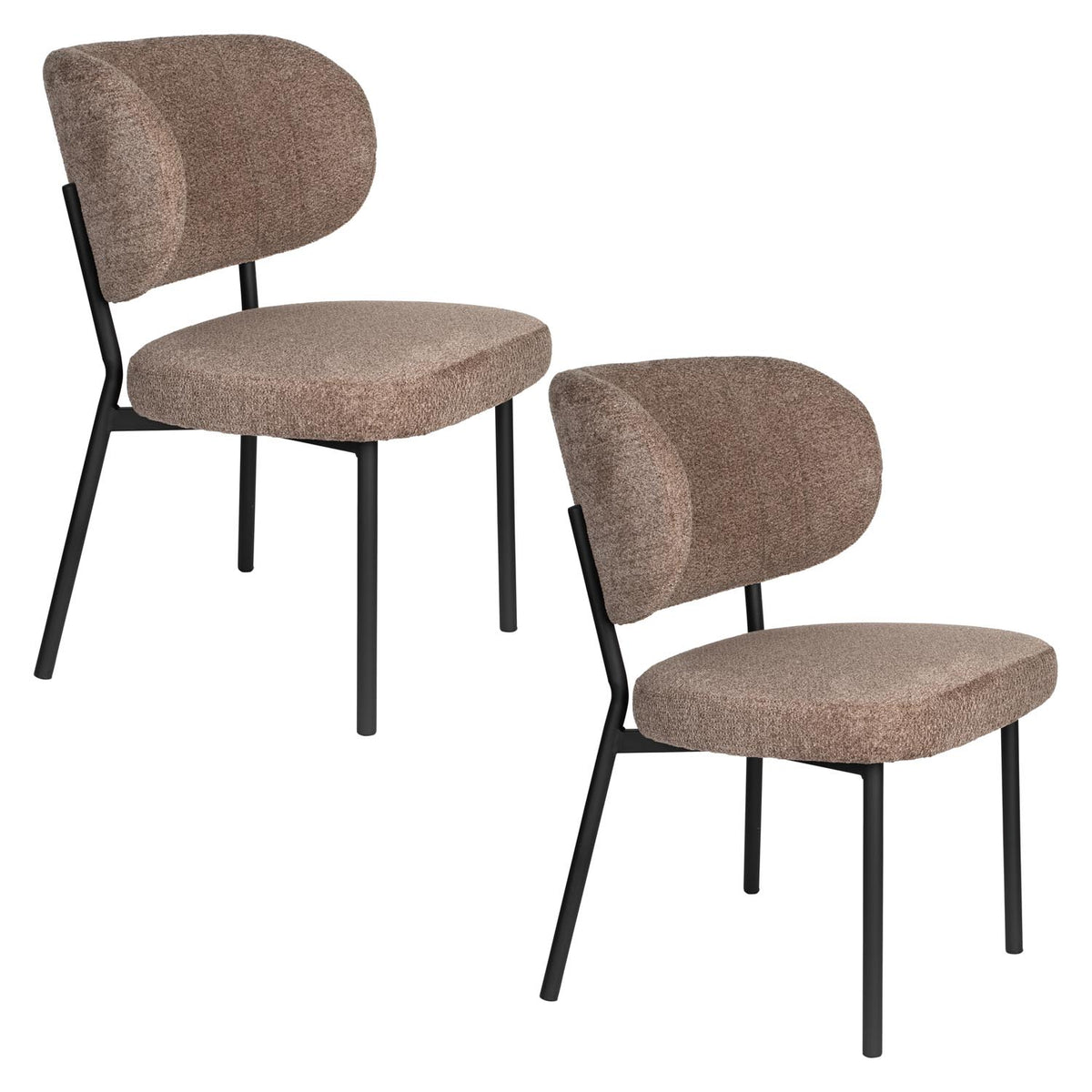 Braune Stuhl Sanne Brownie mit gepolstertem Sitz aus Polyester-Gewebe, Schale aus Birkensperrholz und Stahlrahmen, für den Innenbereich.