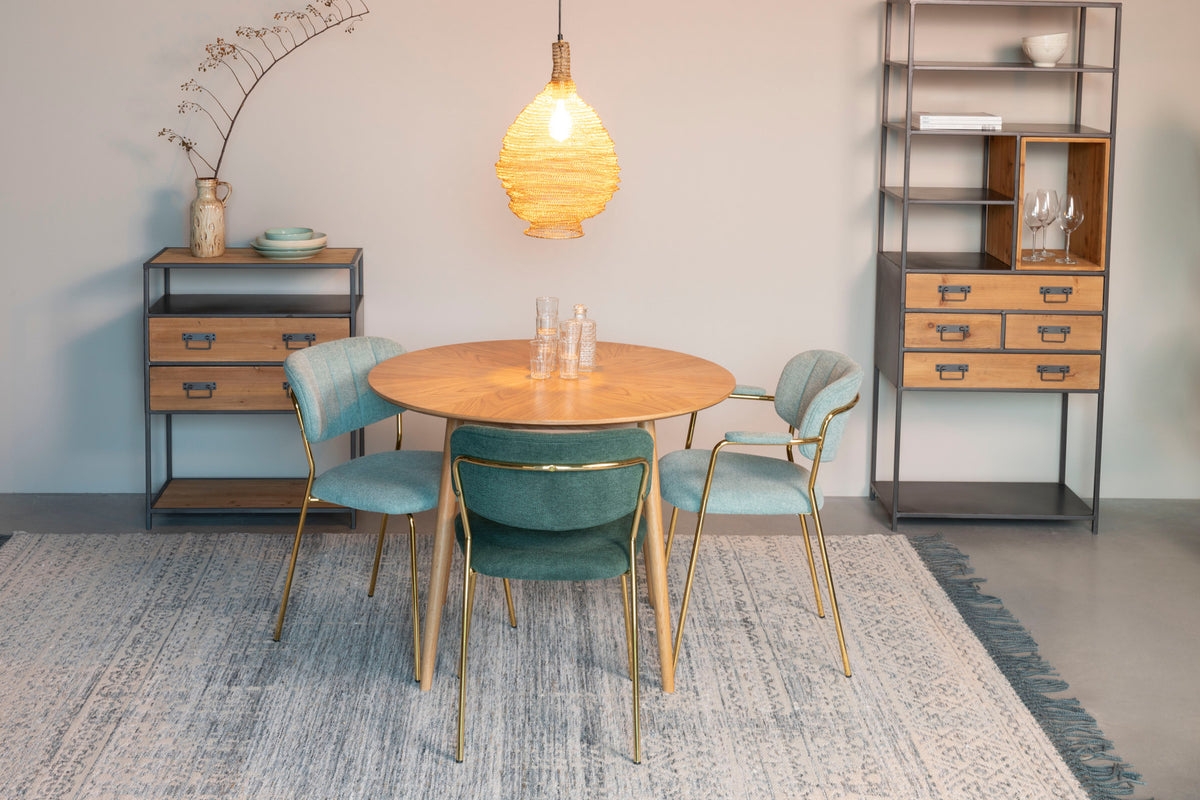 Armlehnstuhl Jolien gepolstert in Gold/Hellgrün präsentiert im Onlineshop von KAQTU Design AG. Stuhl mit Armlehne ist von White Label Living