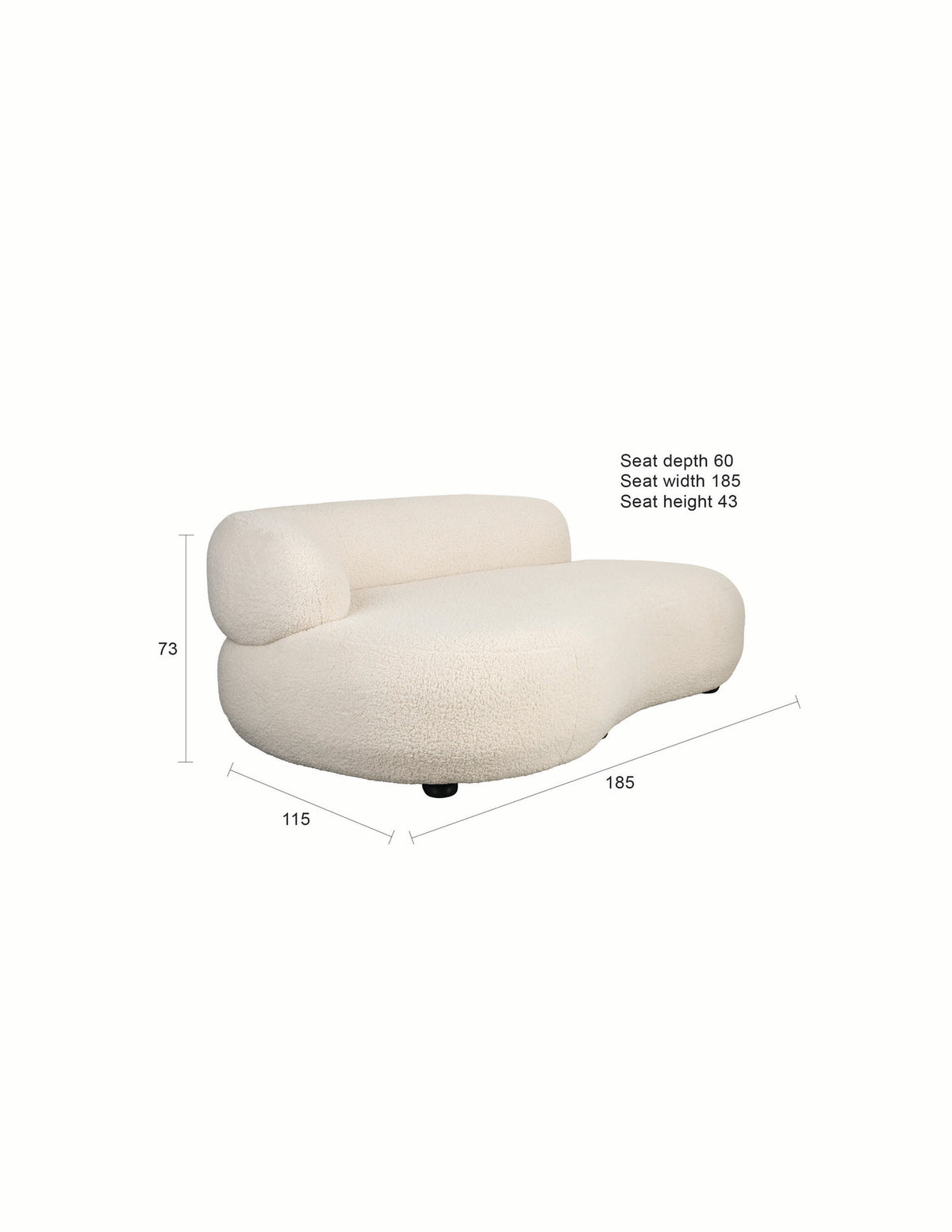 2er Sofa Noxx mit weichem Teddy-Stoffbezug und organisch gerundeter Form