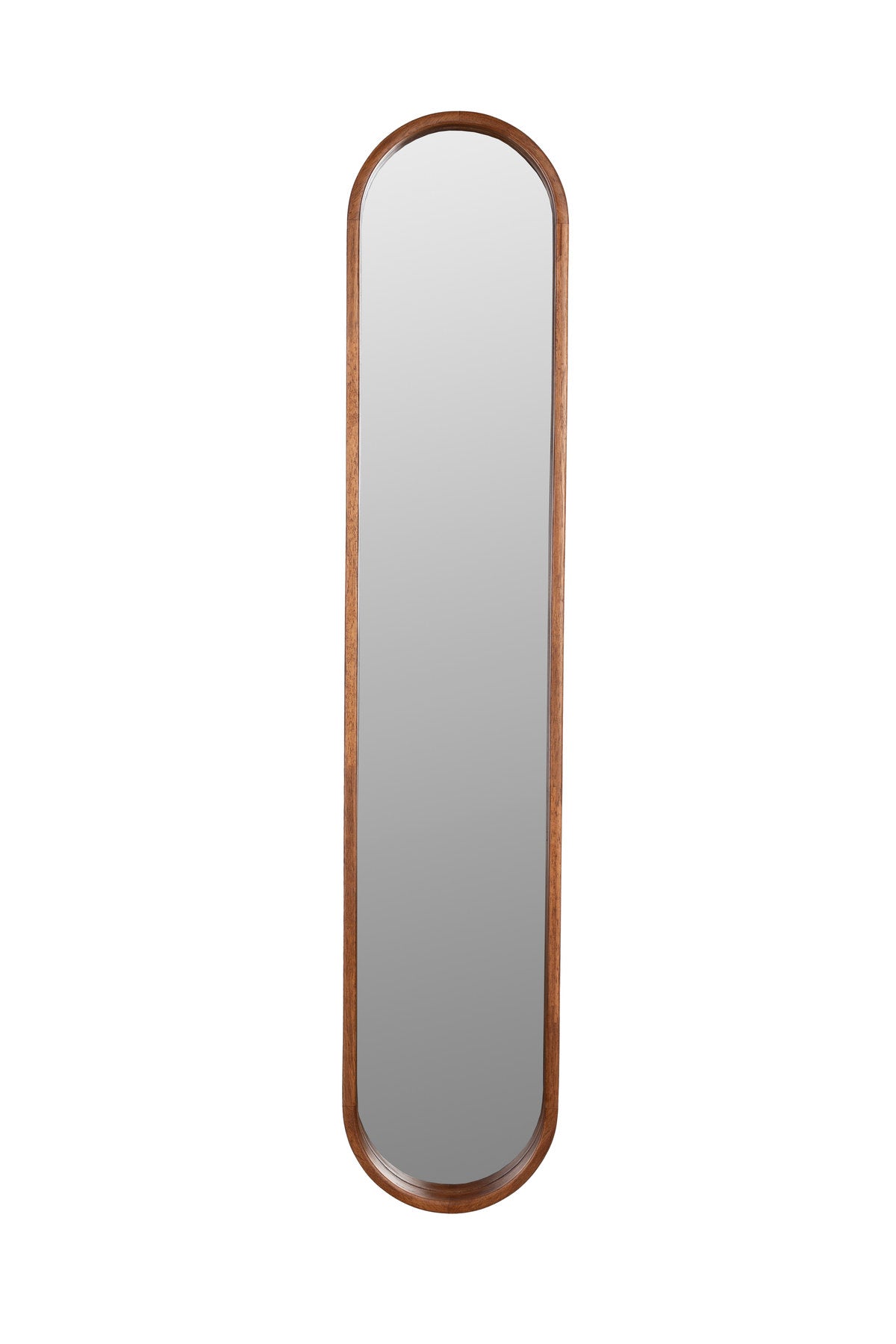 Ovaler Wandspiegel Nyko in Beige mit Rahmen aus Gummiholz, an der Wand hängend