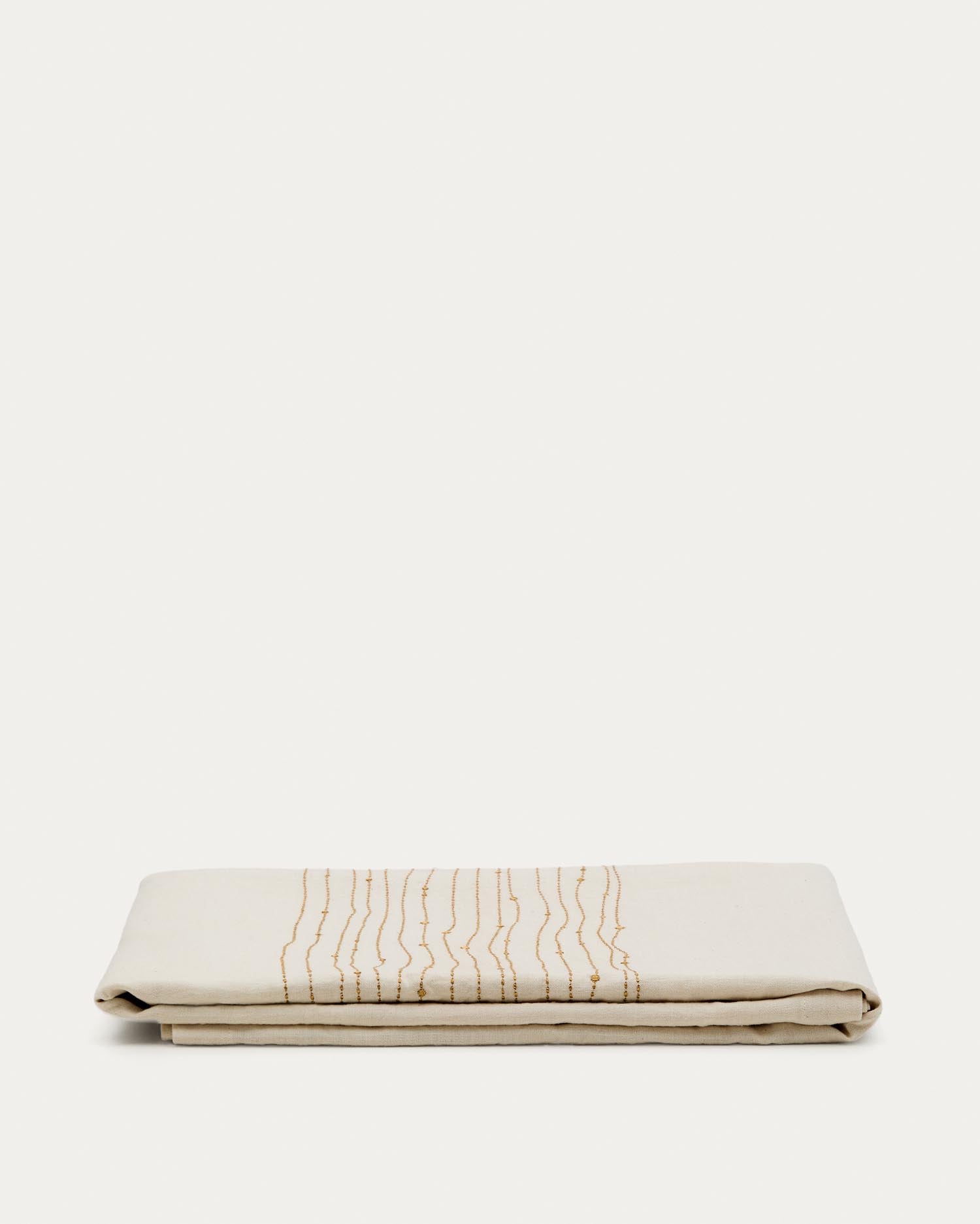 Elegante Tischdecke aus Leinen-Baumwoll-Mix mit goldener Lurex-Stickerei, 150x250 cm, für stilvolle Anlässe.