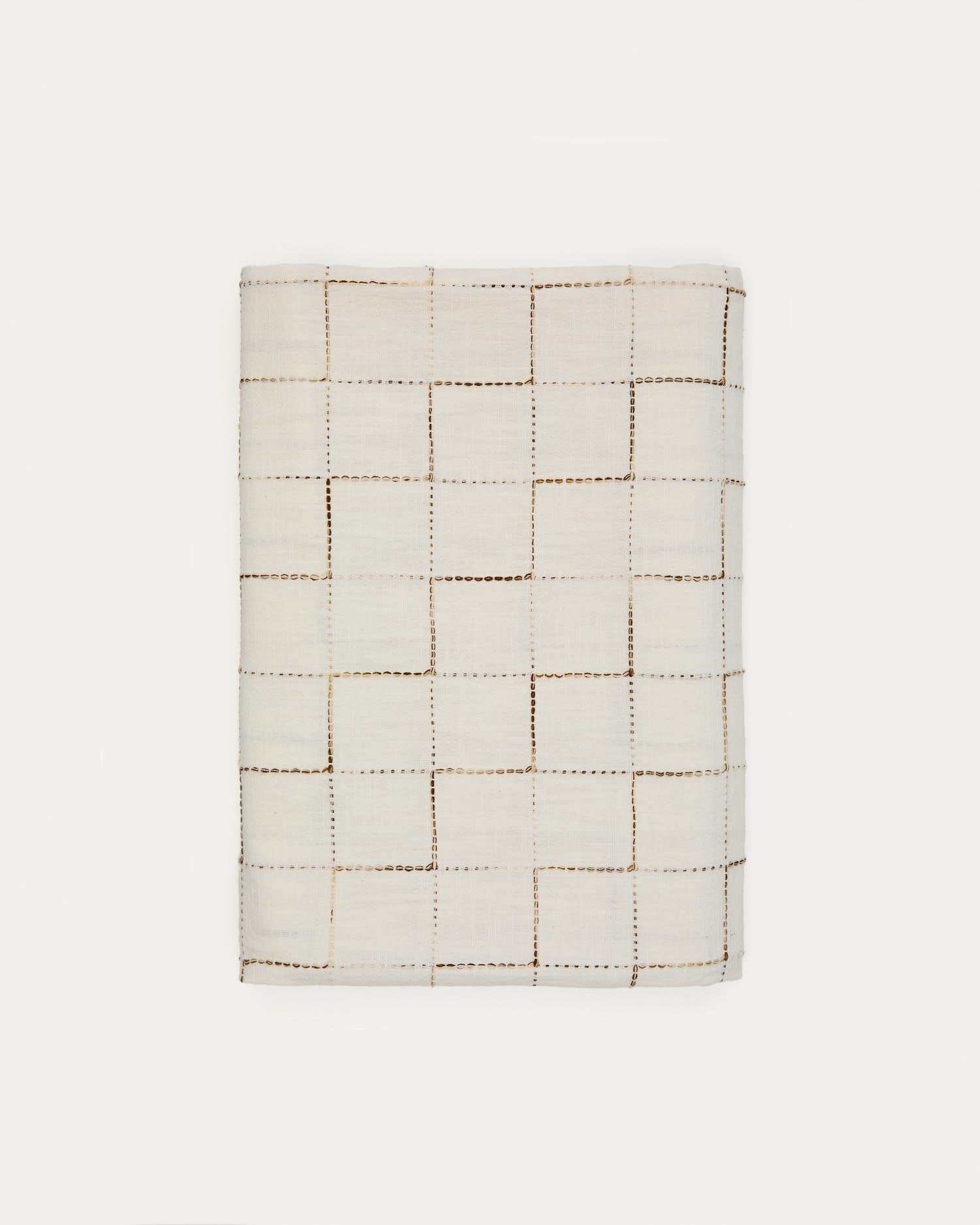 Elegante Tischdecke Ersen aus 100% Baumwolle, 170x250 cm, in klassischem Weiss mit grauem Karomuster. Weich, strapazierfähig, pflegeleicht.