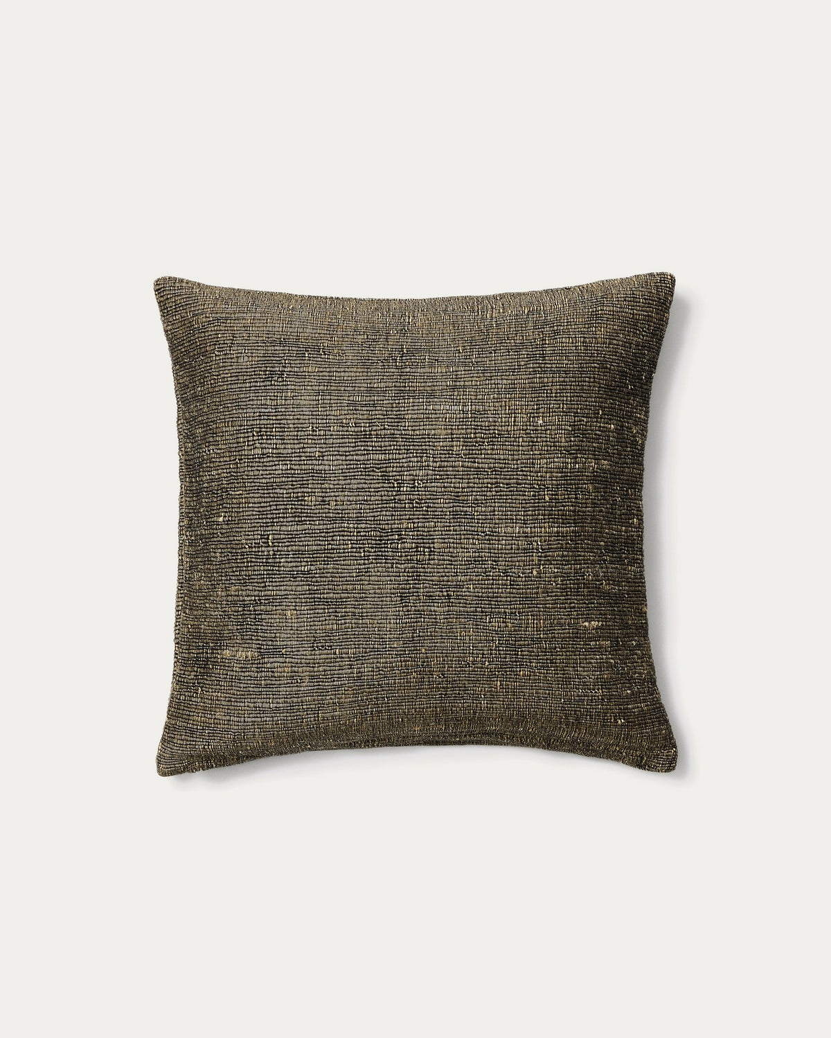 Quadratische Kissenhülle aus Viskose-Jacquard in Grün mit feinem Streifenmuster, handgewebt, Reissverschluss, 50 x 50 cm.