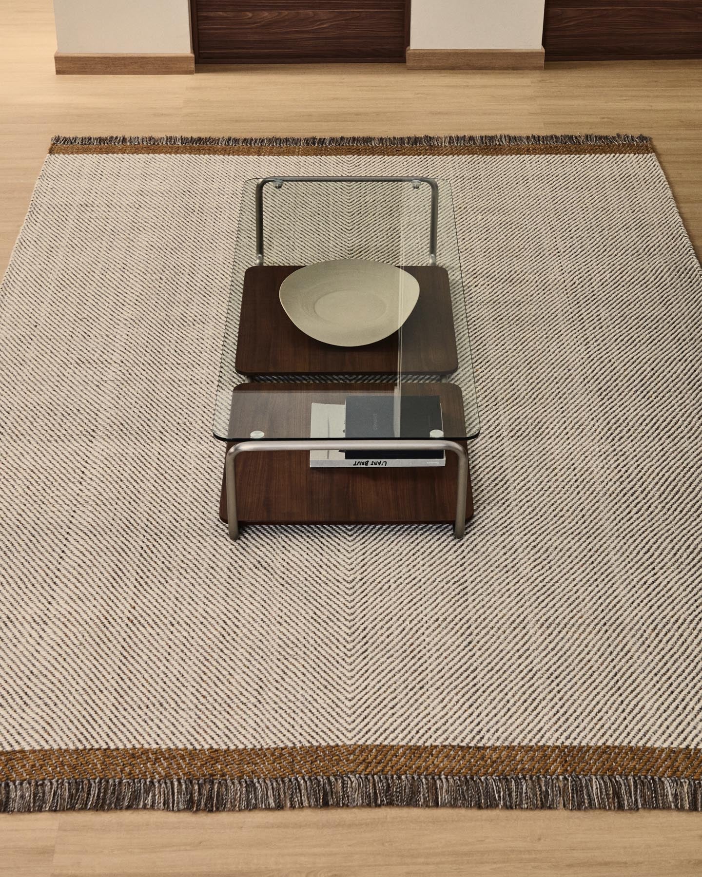 Wollteppich Brina mit Jacquard-Fischgrätmuster, beige, 230 x 160 cm in Beige präsentiert im Onlineshop von KAQTU Design AG. Teppich ist von Kave Home