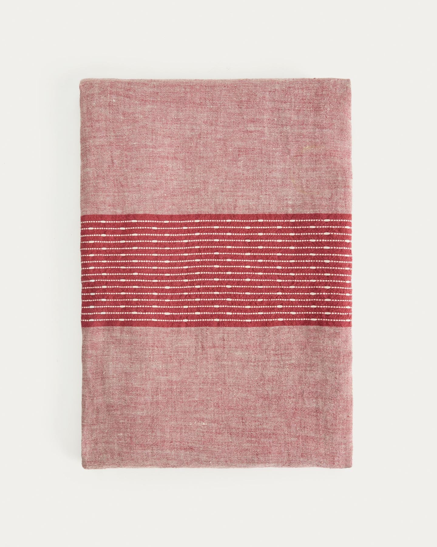 Tischdecke Calena aus Leinen-Jacquard mit rotem Mittelstreifen 150 x 250 cm in Rot präsentiert im Onlineshop von KAQTU Design AG. Tischdecke ist von Kave Home