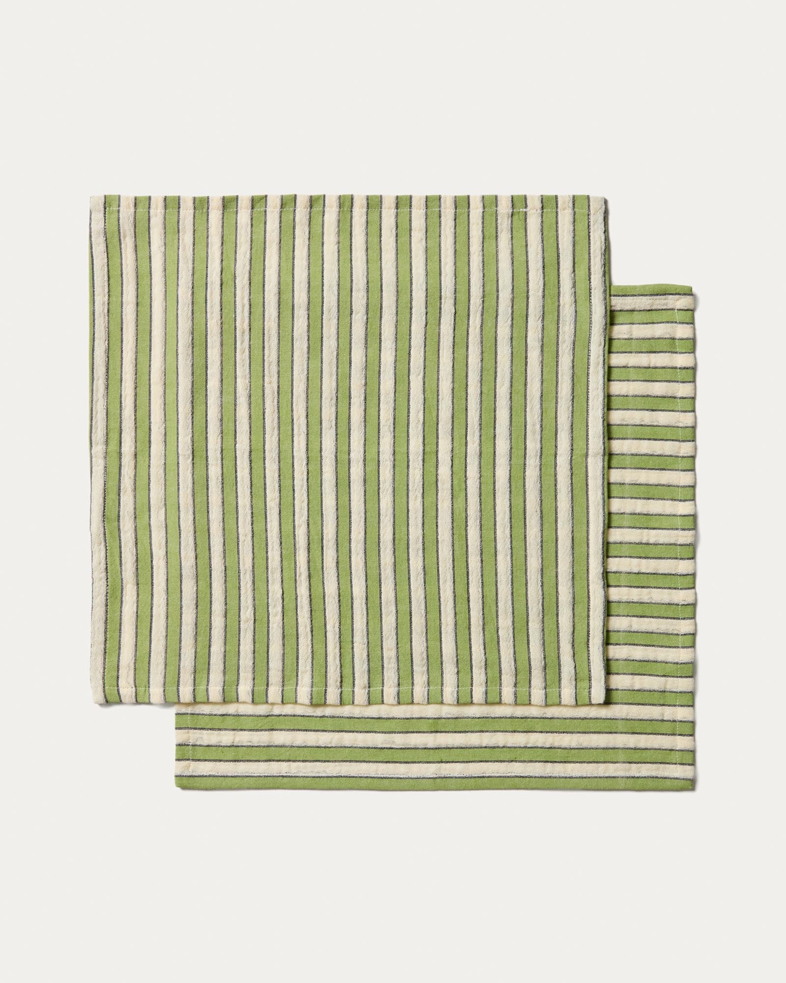 Set Ulena mit 2 Servietten aus 100 % Baumwolle mit grünen Streifen, 35 x 35 cm in Beige präsentiert im Onlineshop von KAQTU Design AG. Servietten ist von Kave Home