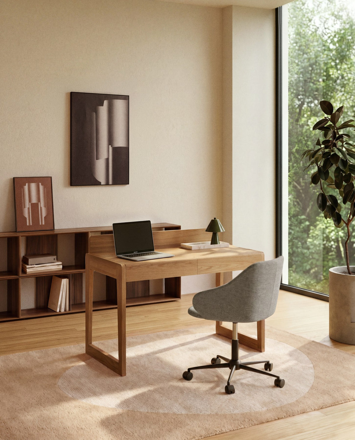 Beige Wollteppich Ivena von Kave Home, handgewebt, rechteckige Form, 200 x 300 cm, mit sichtbaren natürlichen Texturunregelmässigkeiten.