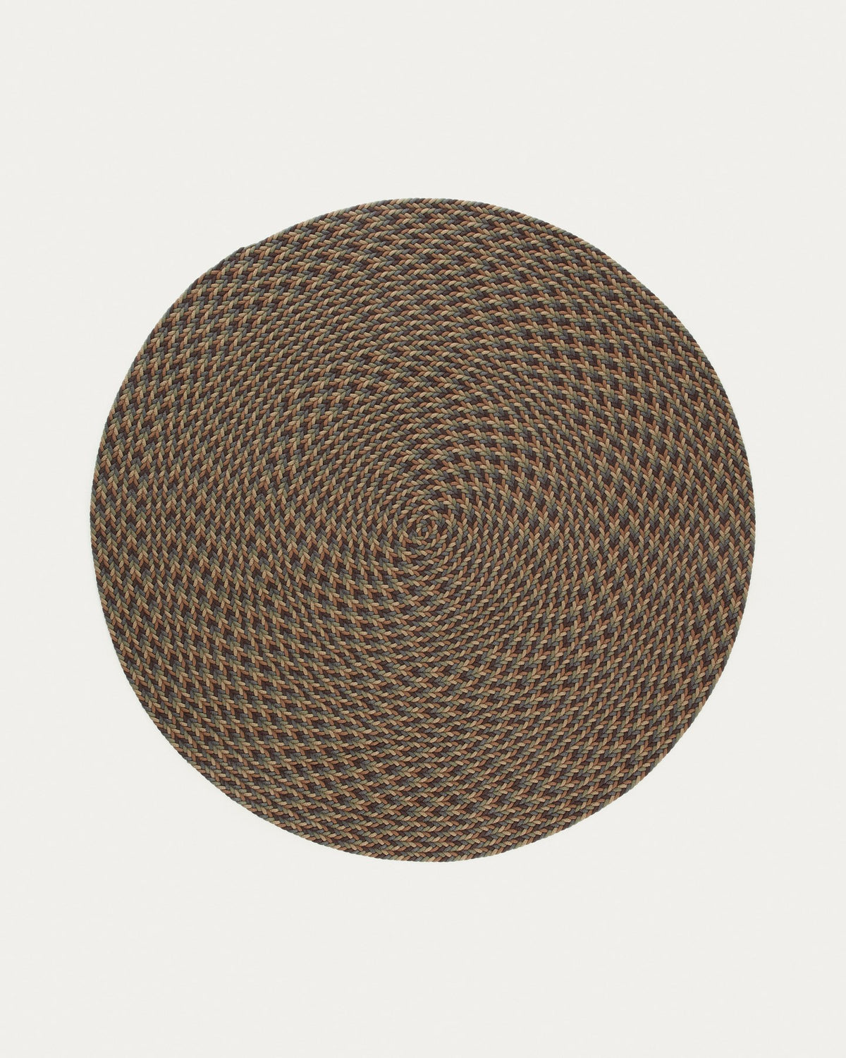 Runder mehrfarbiger Teppich Despas mit Ø 200 cm aus 74% Polypropylen und 24% Polyester, handgefertigt, liegt flach am Boden.