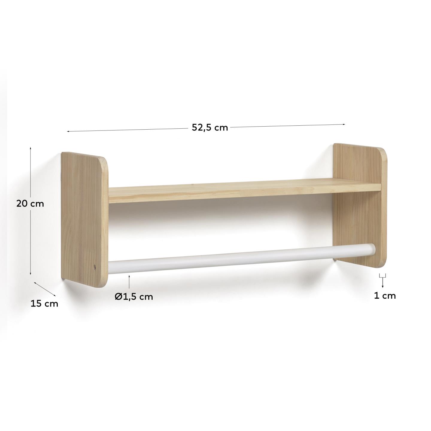 Das Florentina Garderobenregal von Kave Home kombiniert massives Kiefernholz mit elegantem MDF. Mit 52,5 cm Breite ist es perfekt für Kinderzimmer und sorgt für Ordnung und ein modernes Ambiente.