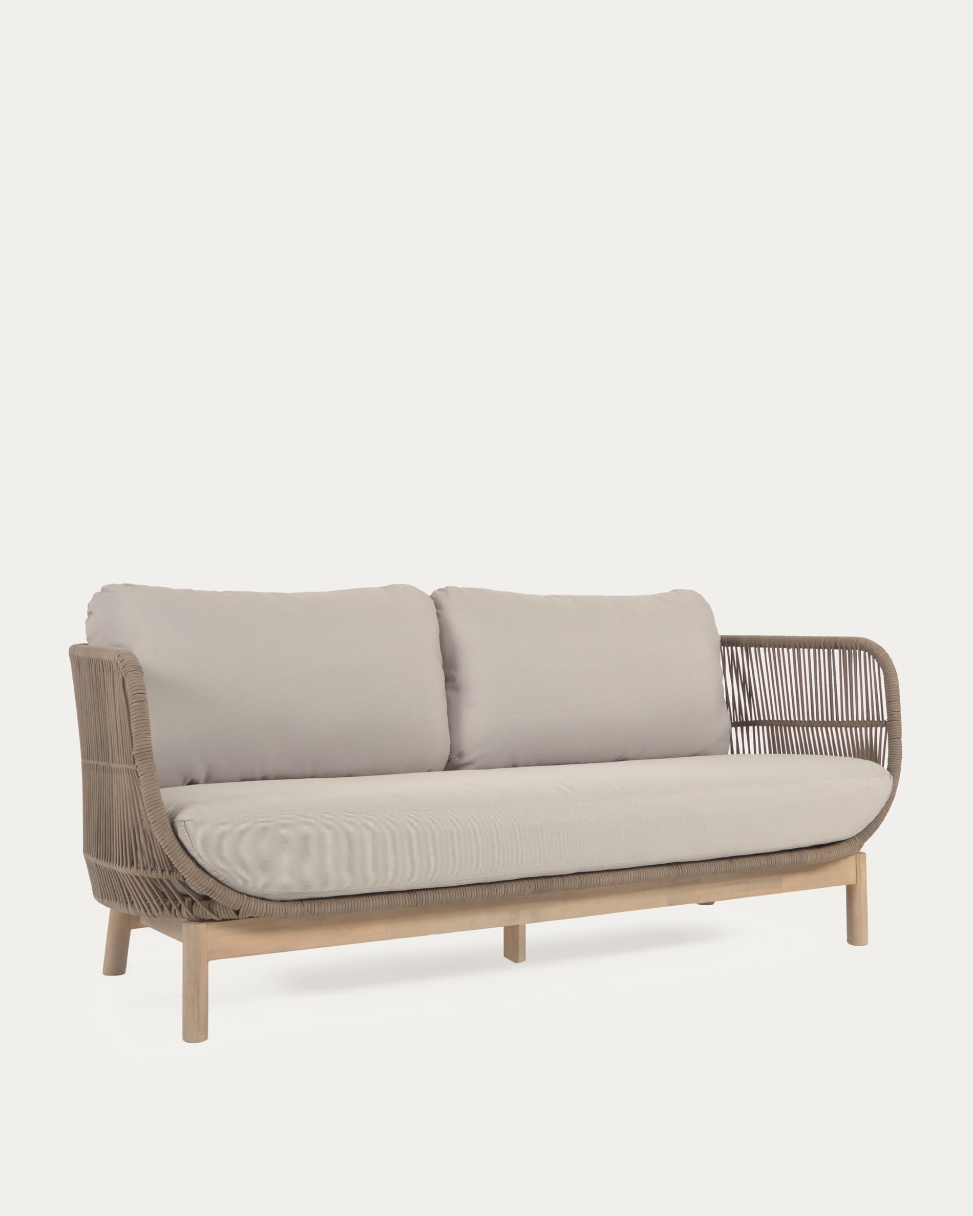 Stilvolles Catalina Sofa: Beige Seil & Akazienholz, 170 cm, FSC-zertifiziert.