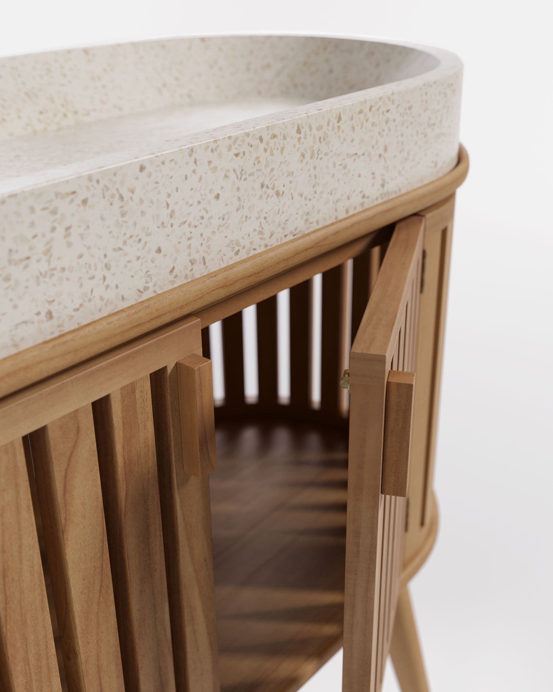 Erlebe den Rokia Waschtisch aus massivem Teakholz (90x80 cm) von Kave Home – ein elegantes Möbelstück, das Stil und Funktionalität vereint.