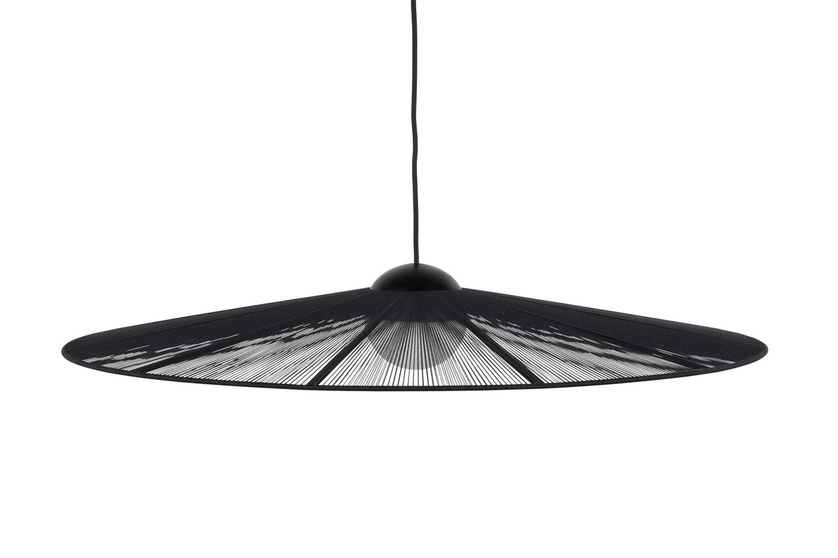 Pendelleuchte Belle L von Zuiver mit rundem Schirm aus gesponnenem Seil, Metall und Holz