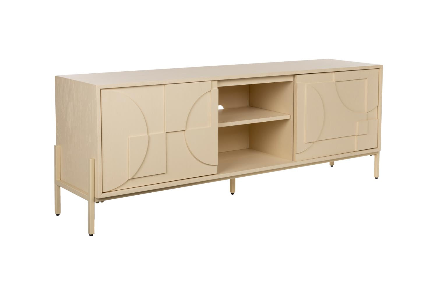 Erleben Sie das Sideboard Faces von Zuiver – ein stilvolles Möbelstück mit grafischen Relieftüren aus Eichenholz, das Eleganz und Funktionalität vereint.
