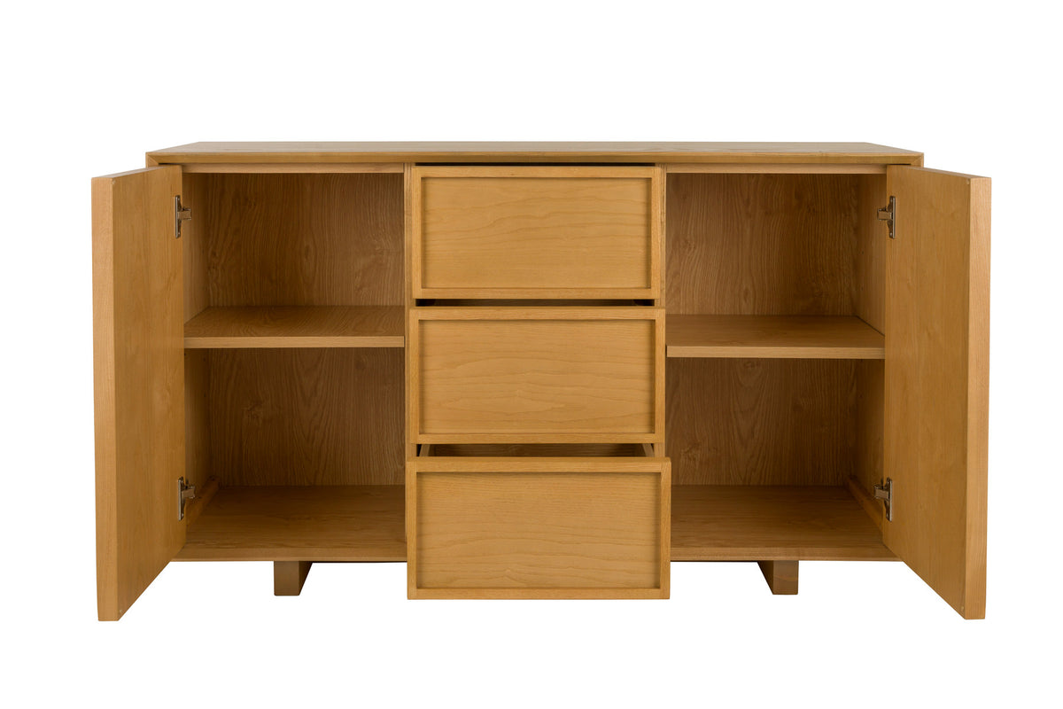 Sideboard Raster High in Natur aus Eschenholz, Schubladenfront mit Rautenmuster, gerade Füsse