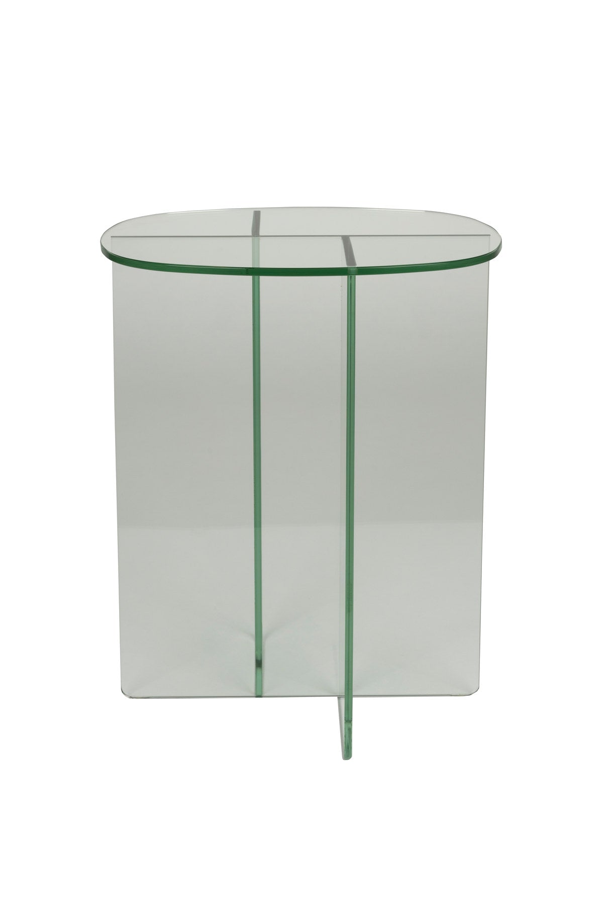 Glas-Beistelltisch Linea mit ovaler Platte und gekreuzten Paneelen