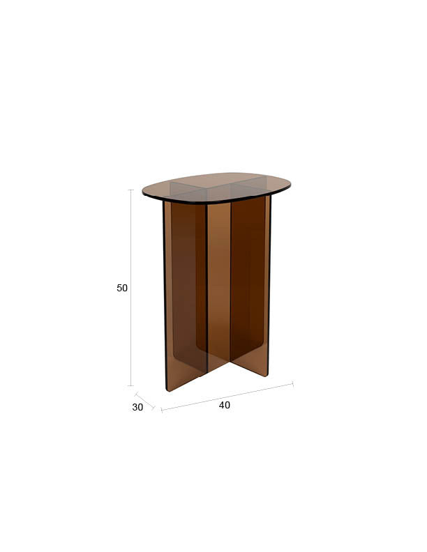 Glas-Beistelltisch Linea mit ovaler Platte und gekreuzten Paneelen