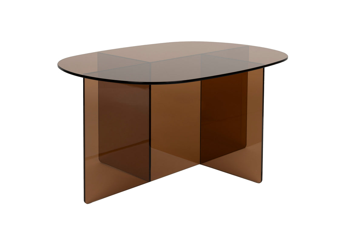 Ovaler Couchtisch Linea aus Glas mit gekreuzten Paneelen als Tischbasis, Zuiver
