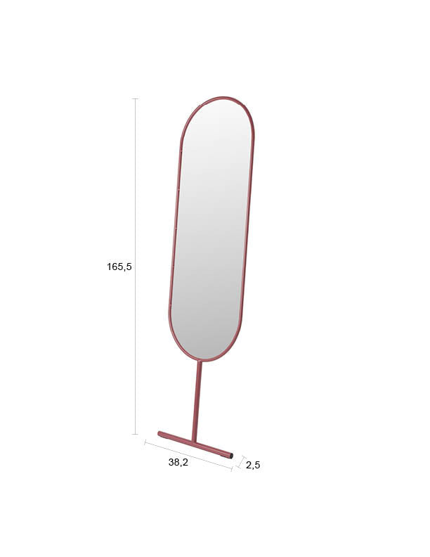 Roter Standspiegel Tess Marsala mit schlankem Metallgestell, an die Wand gelehnt
