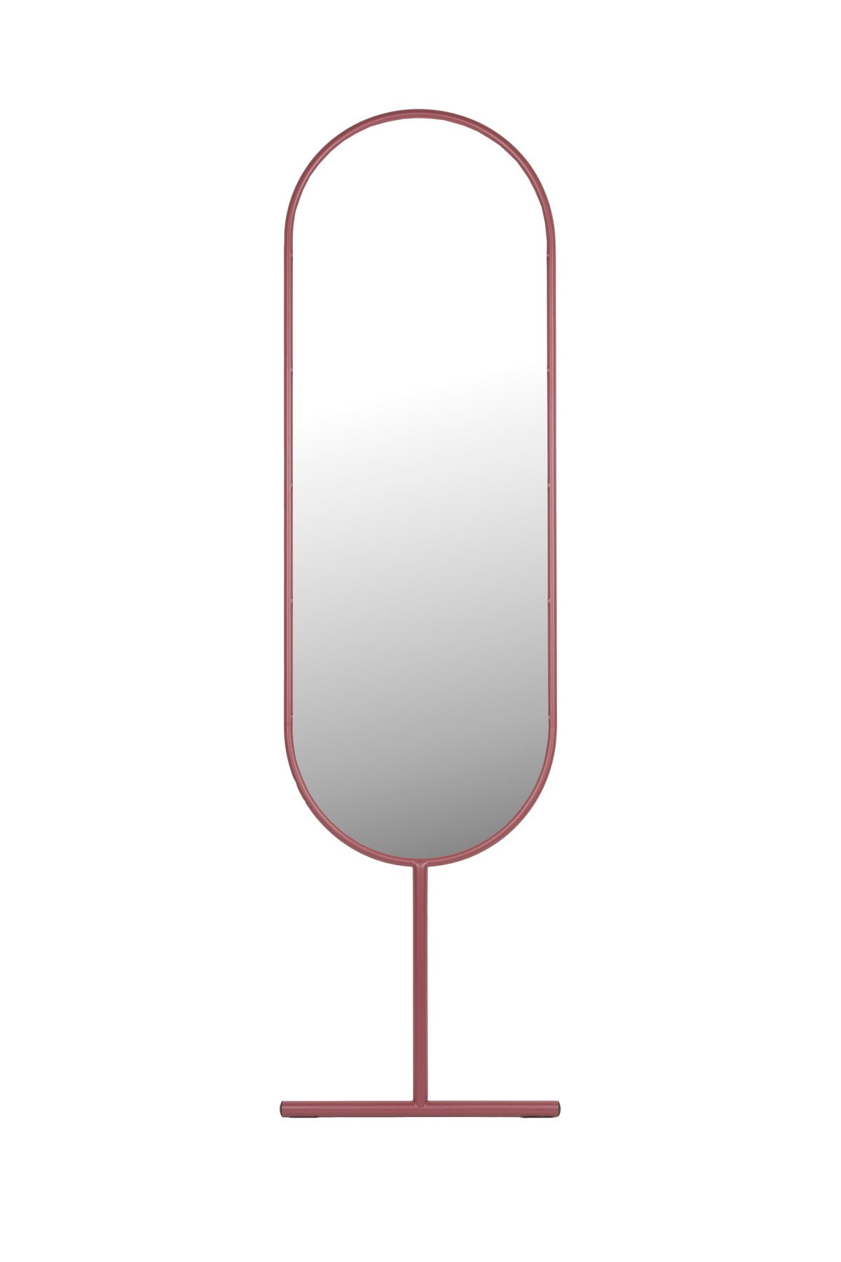 Roter Standspiegel Tess Marsala mit schlankem Metallgestell, an die Wand gelehnt