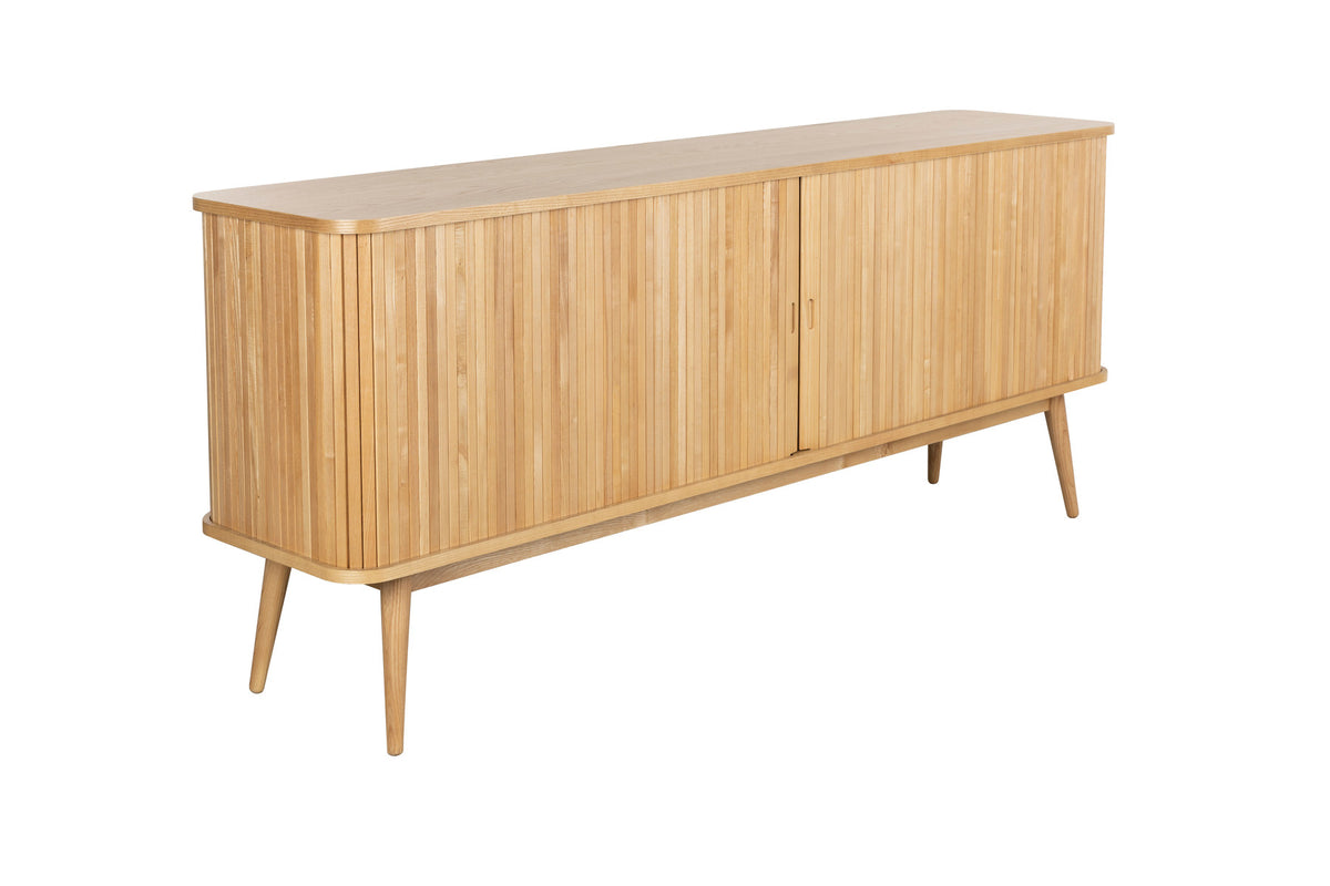Sideboard Barbier von Zuiver mit Holzfurnier, Lamellen-Schiebetüren und Beinen