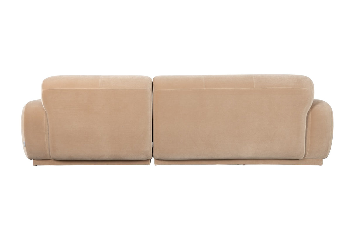 Beige gepolstertes Ecksofa rechts mit Chaise Longue, Modell Hazel von Zuiver, Sitzfläche aus weichem Polyesterstoff mit runden Formen.