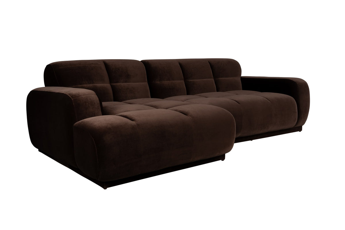 Braunes Ecksofa links Hazel von Zuiver mit Chaiselongue, Polyesterbezug und weicher Polsterung im modernen Design